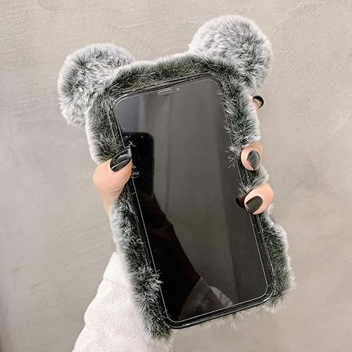 Miniatura 5 de LUVI Compatible con iPhone 15 Pro Max, bonita funda de felpa peluda para mujeres y niñas, bola esponjosa 3D de conejo, orejas de oso de dibujos
