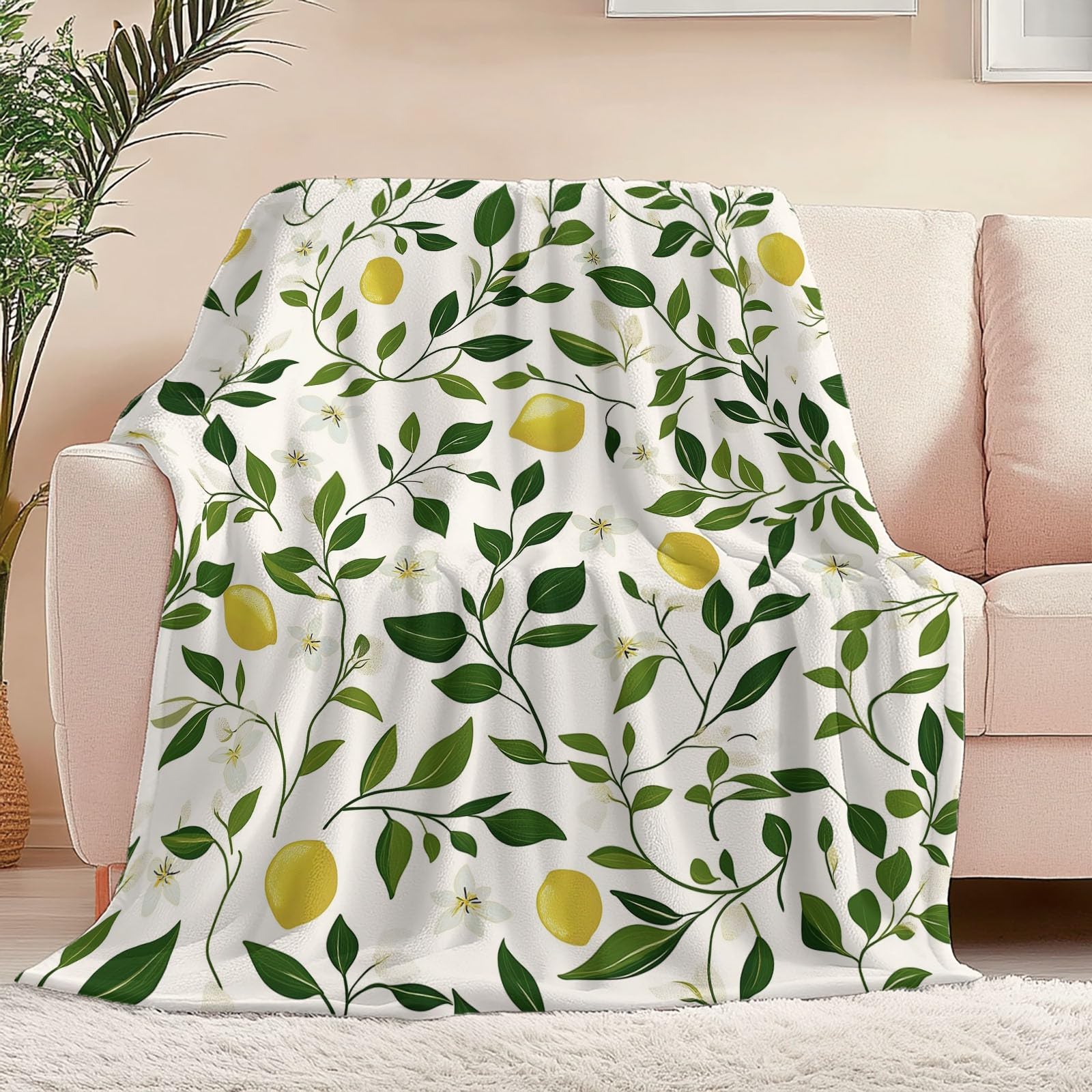 Manta Polar de Franela de Microfibra Flores Simples Hojas Mantas Impresas para la Siesta del sofá, para sofá Cama, Dormitorio, Sala de Estar 180 x 200 cm, Blanco