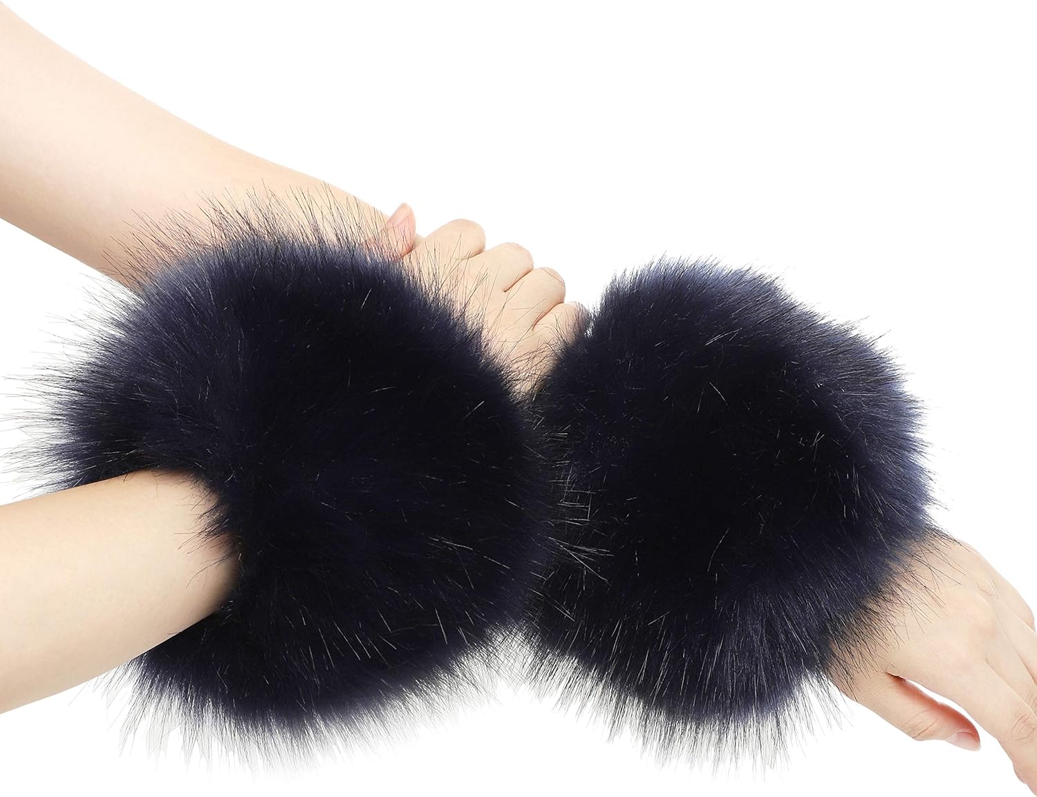 LA CARRIE Women's Leopard Print Faux Fur Wrist Cuffs,Winter Fox Furry Bands Arm Warmer - Image 3
