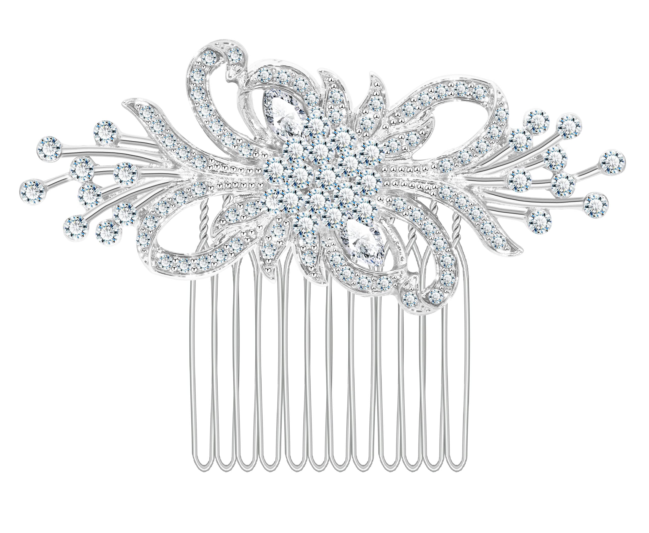 Peignes pour Femme Peignes à Cheveux avec Fleurs Argentées Barrettes pour Mariée Cristaux Autrichiens Scintillants Strass Dentelles pour Mariée Mariage Fiançailles Coffret Cadeau