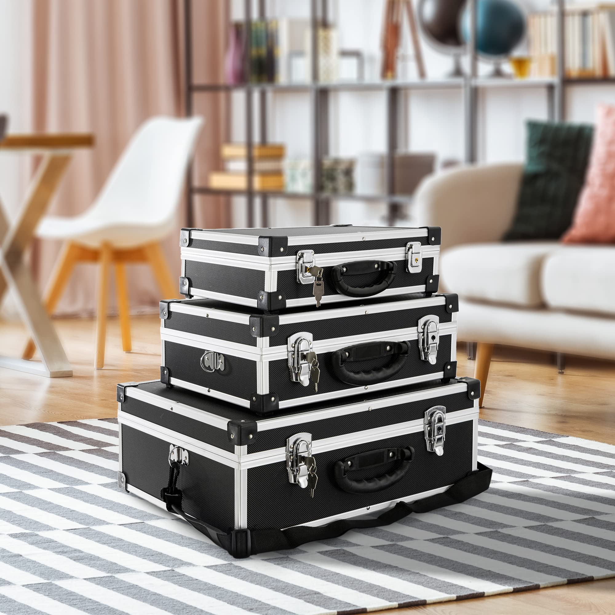 Arebos Lot de 3 valises de rigides | 50L volume total | verrouillable | boîte à outils | rangement | voyage | poignée télescopique