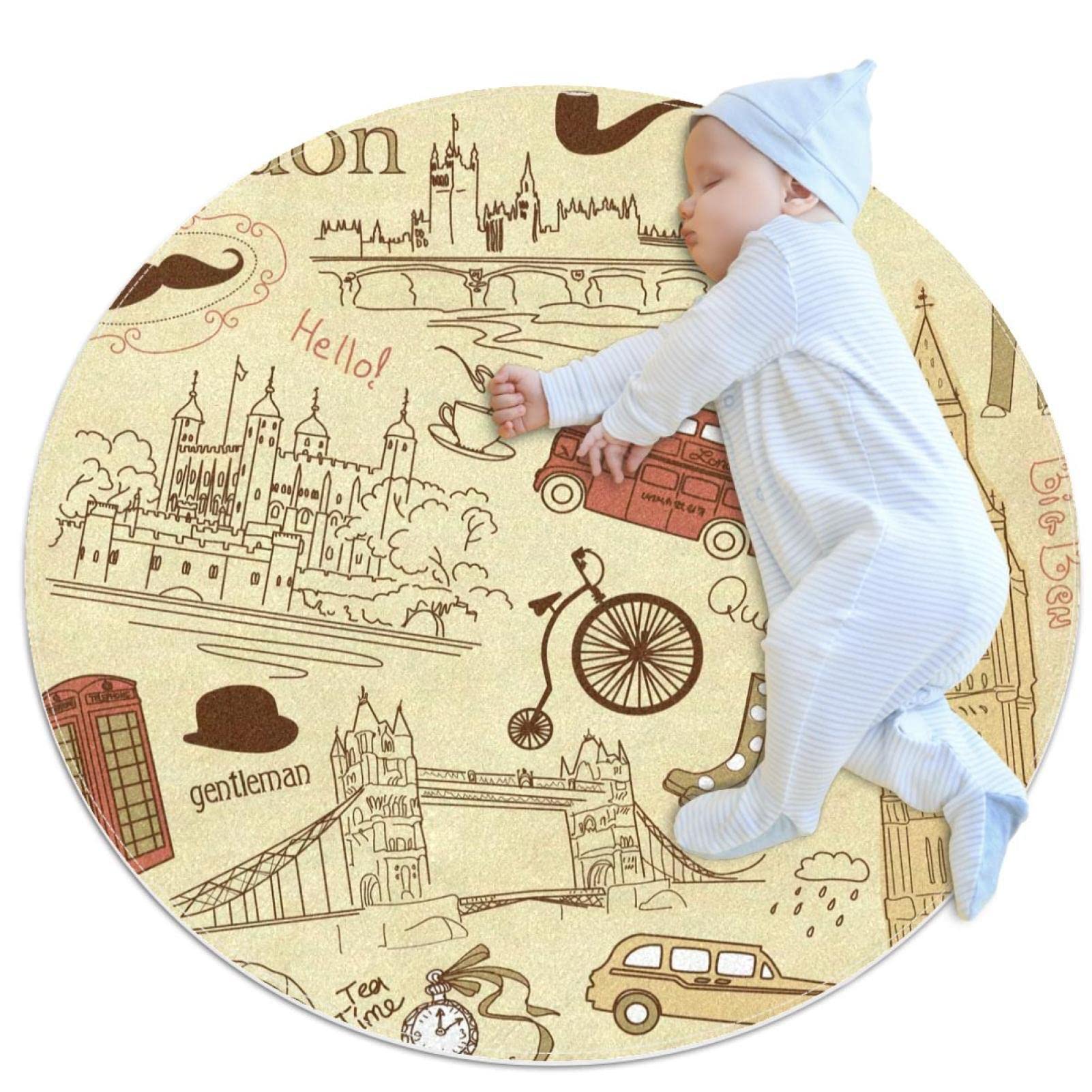 Tapis rond buanderie JDEZ 100cm anti-sol froid pour chambre et salon