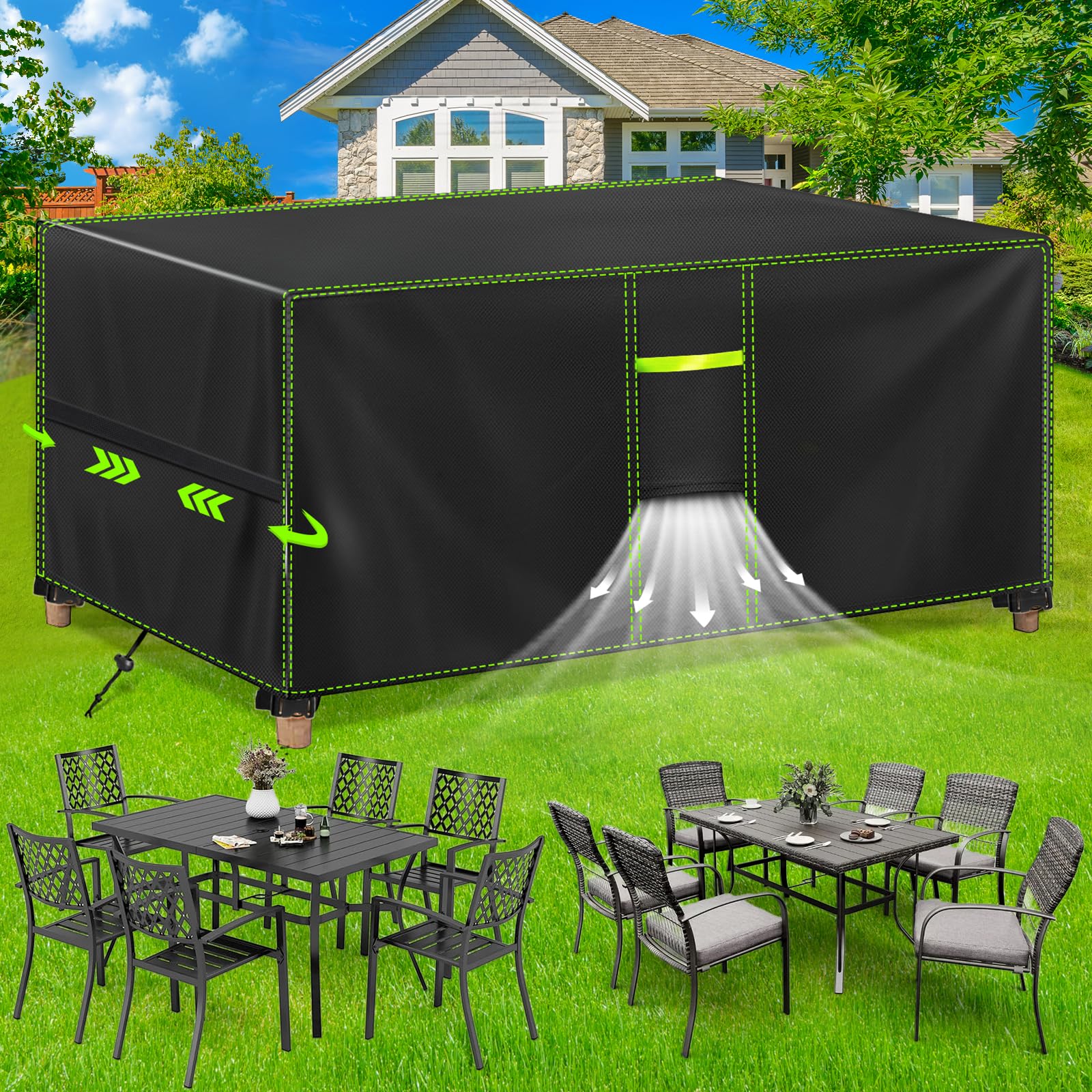 FORTRY Gartenmöbel Abdeckung Wasserdicht, 420D Winterfest | Abdeckplane für gartentisch, terrassenmöbel & sitzgruppe, reißfest, robust,langlebig, wetterfest, mit belüftung