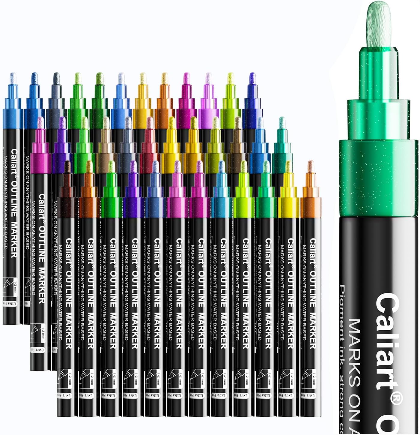 Caliart 36-Color Shimmer Double-Line Drawing Doodle Outline Markers, Aesthetic Cute Preppy Stuff School Supplies, Glitter Markers Pens Set for Cards Lettering, Gift for 4-12 Year Old Girl Kids