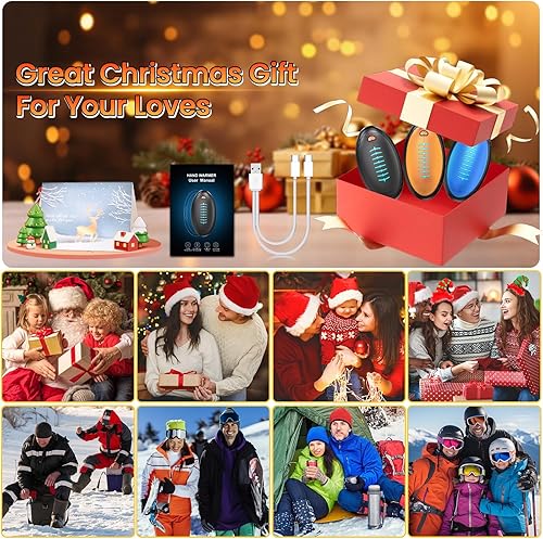 Miniatura 7 de Calentadores de manos recargables, paquete de 2 calentadores eléctricos de temperatura con forma de fútbol, calentador de manos portátil de carga