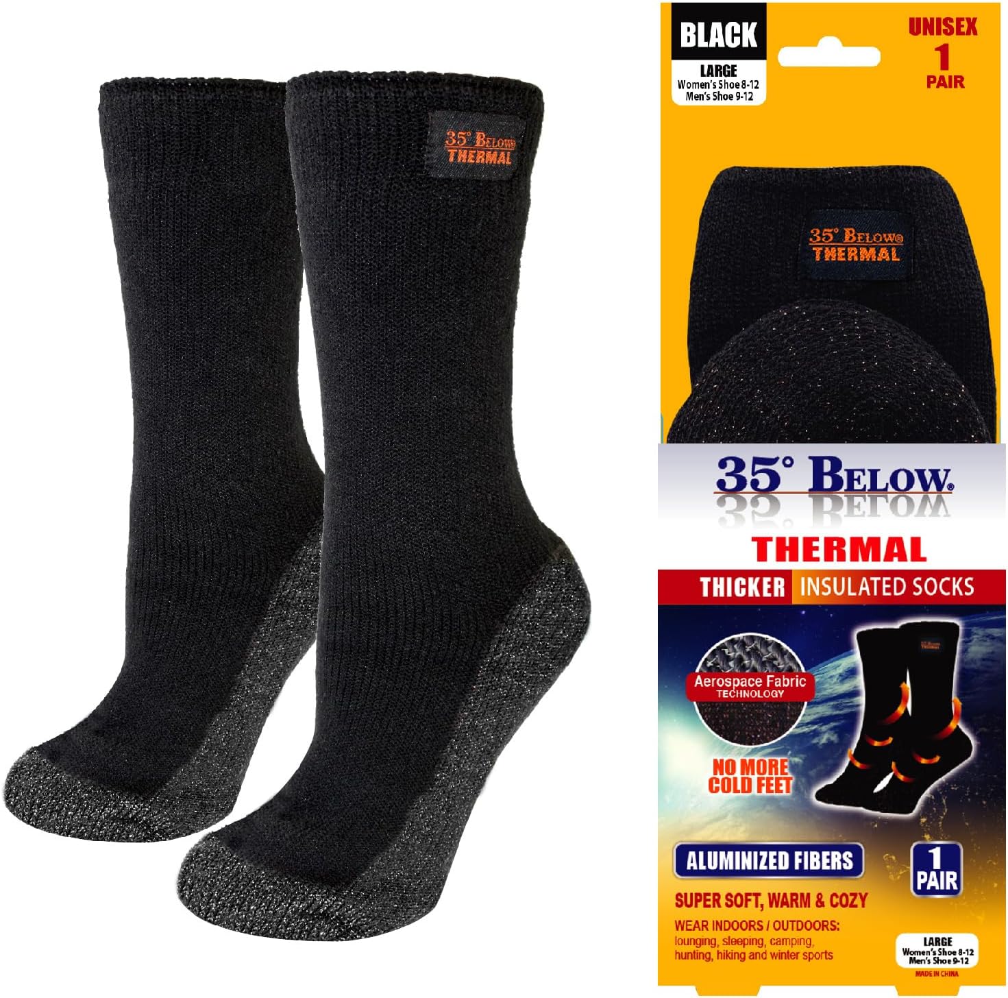 35° BELOW Thermal Insulated 1 or 3 Pk Socks for Men and Women, Designed with Soft Aluminized Loops to Keep Feet Warm and Cozy