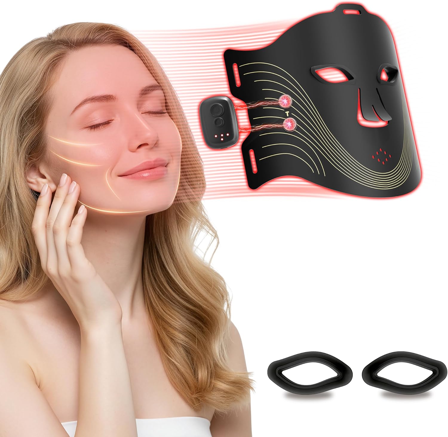 Red Light Therapy Mask for Face, Led Face Mask Light Therapy with 2000mAh Rechargeable Remote, LED Face Mask for Radiant Glow at Home, Black