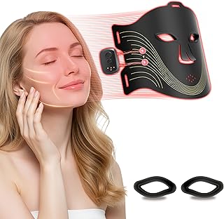 Red Light Therapy Mask for Face, Led Face Mask Light Therapy with 2000mAh Rechargeable Remote, LED Face Mask for Radiant Glow at Home, Black