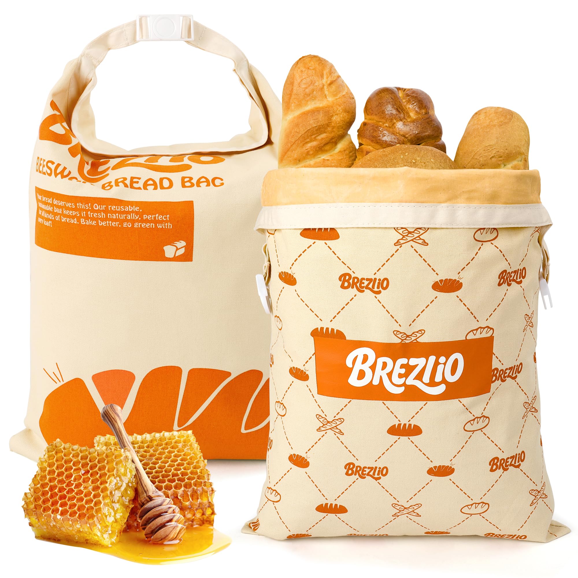 Bienenwachs Brotbeutel 2er Set - Wiederverwendbare Baumwollbeutel 32x43cm