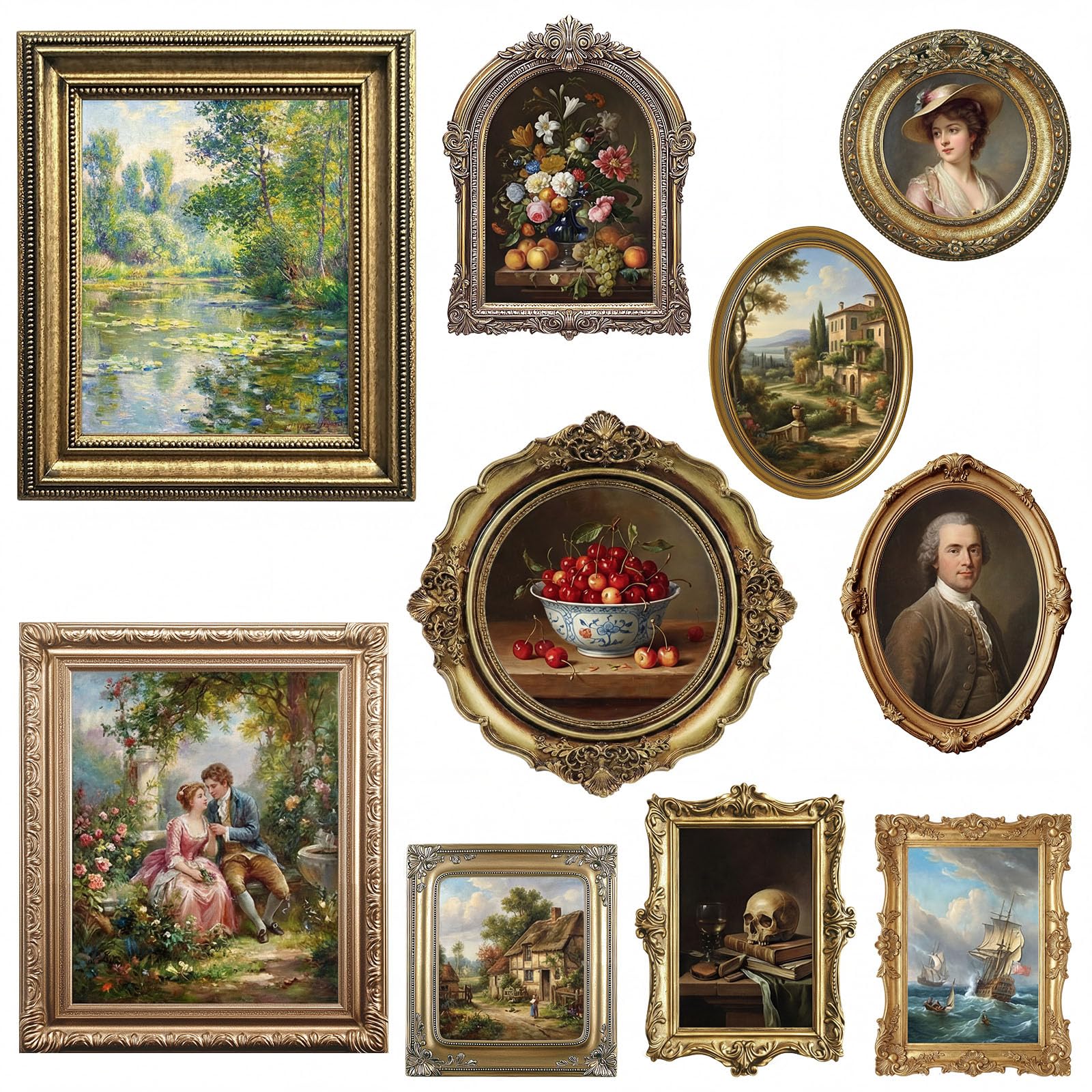 Photo 1 of Xuhal 10 Pcs Gold Vintage Picture Frames for Wall, Flat Printed Patterns, Ornate Vintage Farmhouse Photo Frame Multi Sizes, Antique French Country Wall Art for Gallery Bedroom Living Room Home Decor
