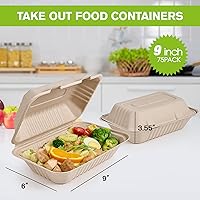 Vista 2 de ECOLipak Paquete de 75 recipientes para llevar con tapa, 100% compostables, desechables, 22,9 x 15,2 cm, recipientes resistentes para llevar