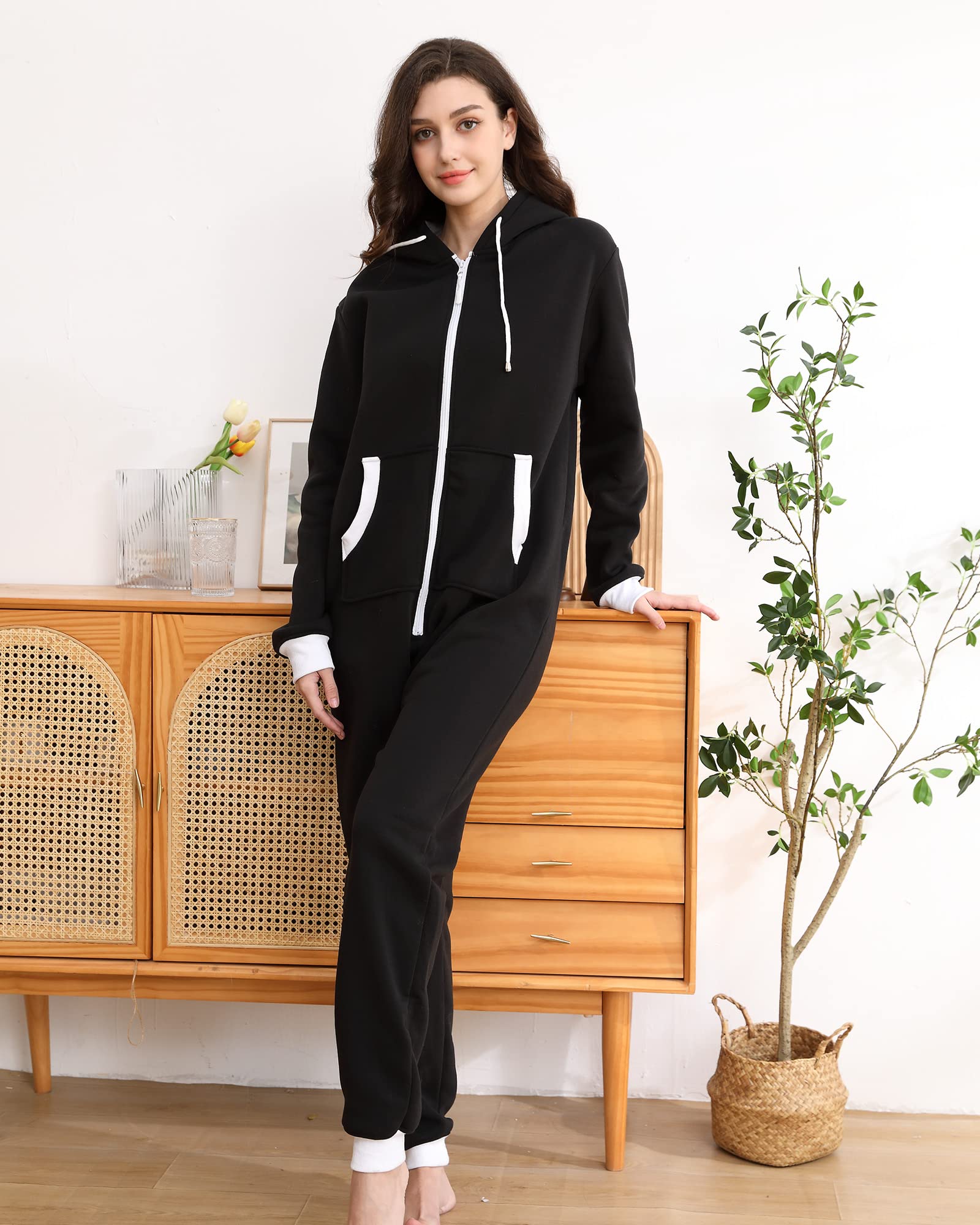 Dodheah Combinaison Pyjama Femme Grenouillères a Capuche Hommes Onesie Adulte Zippé Noël Loungewear Chaud Hiver Jumpsuit