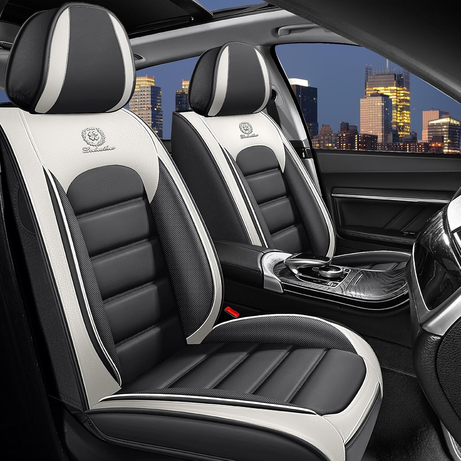 Car Seat Covers for Toyota FJ Cruiser 2007-2014, Nappa Leather Car Seat Cover Waterproof Cushions Luxury Seat Protectors (Gray White,Full Set)