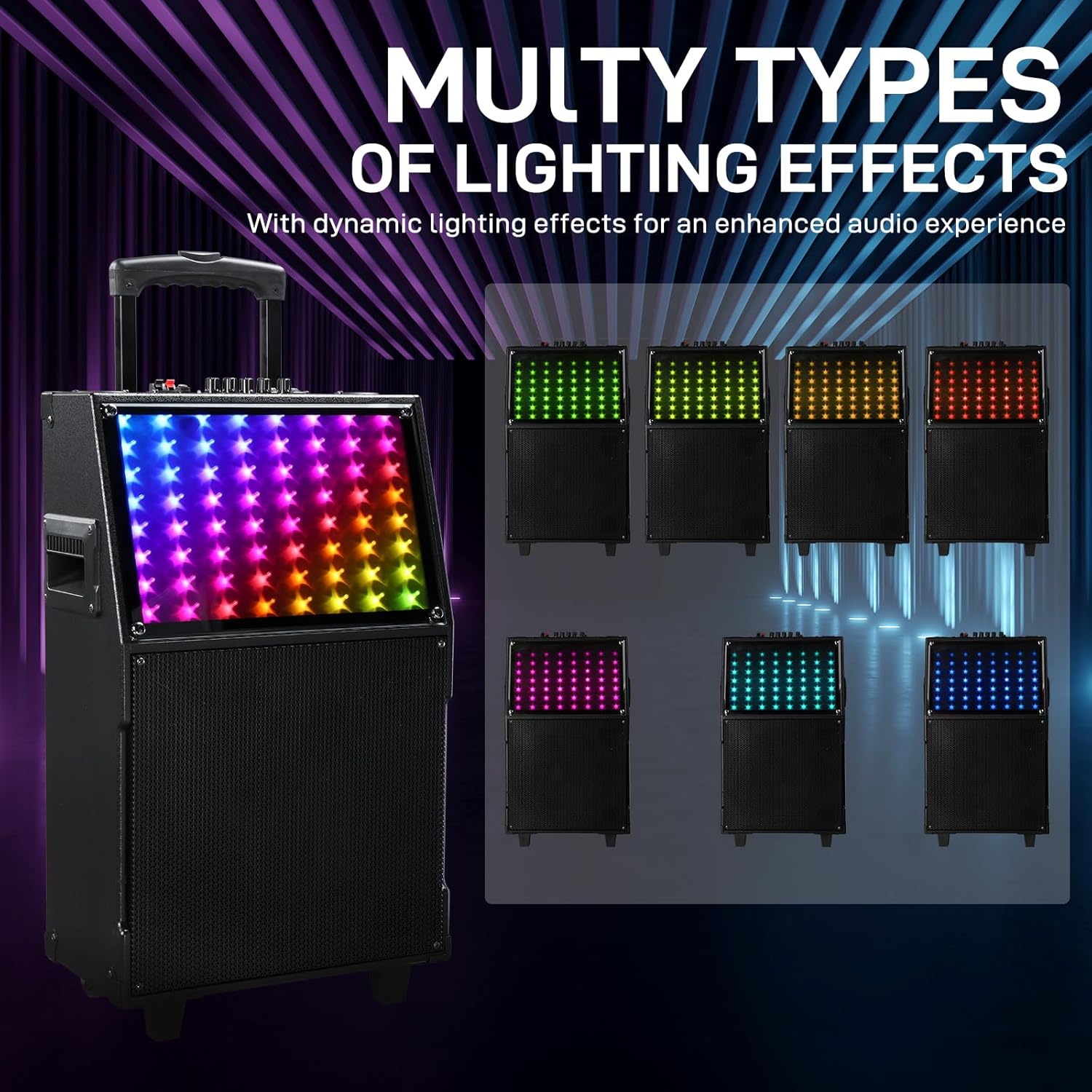 Ktaxon Karaoke Machine displaying various multi-color LED lighting effects