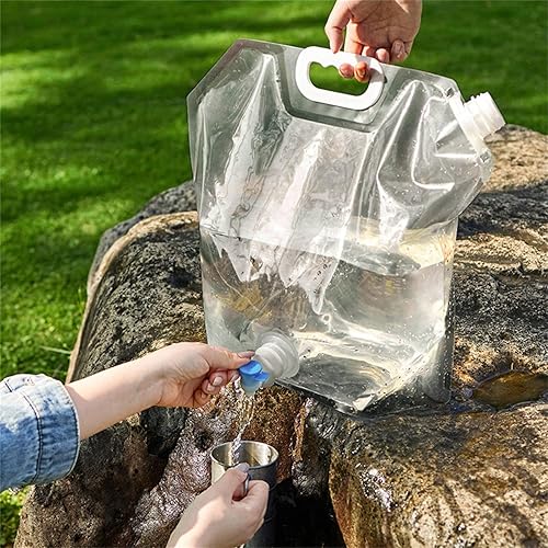Bolsa de agua con grifo Botella de almacenamiento de plástico transparente de grado alimenticio plegable sin BPA, para camping, senderismo, mochila