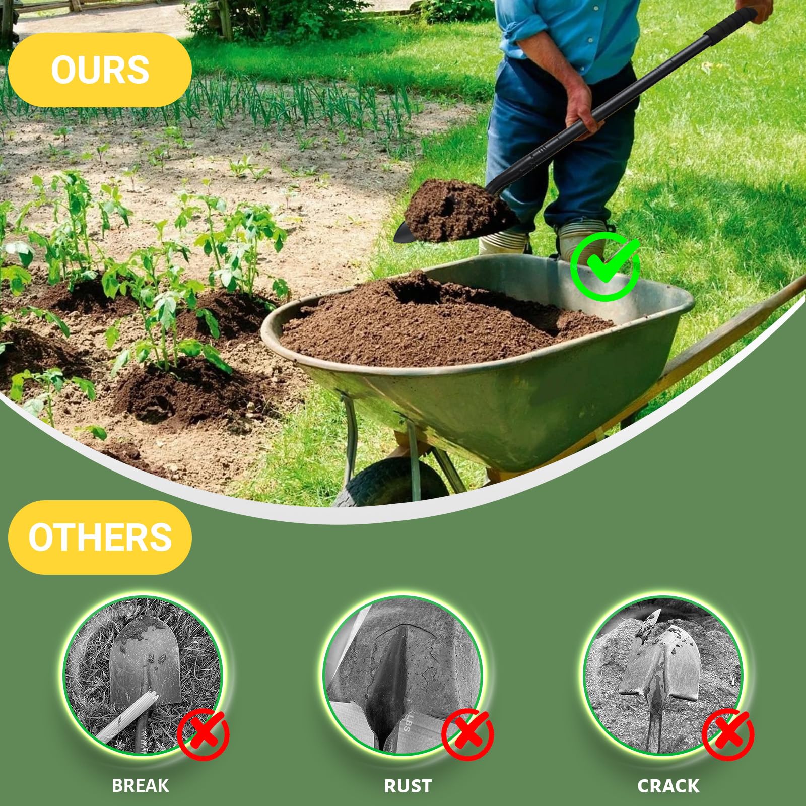 Piccole pale per scavare, pala da giardino con manico da 110 cm, resistente pala in metallo portatile per giardinaggio, campeggio, scavo paesaggistico, uso fuoristrada, nero