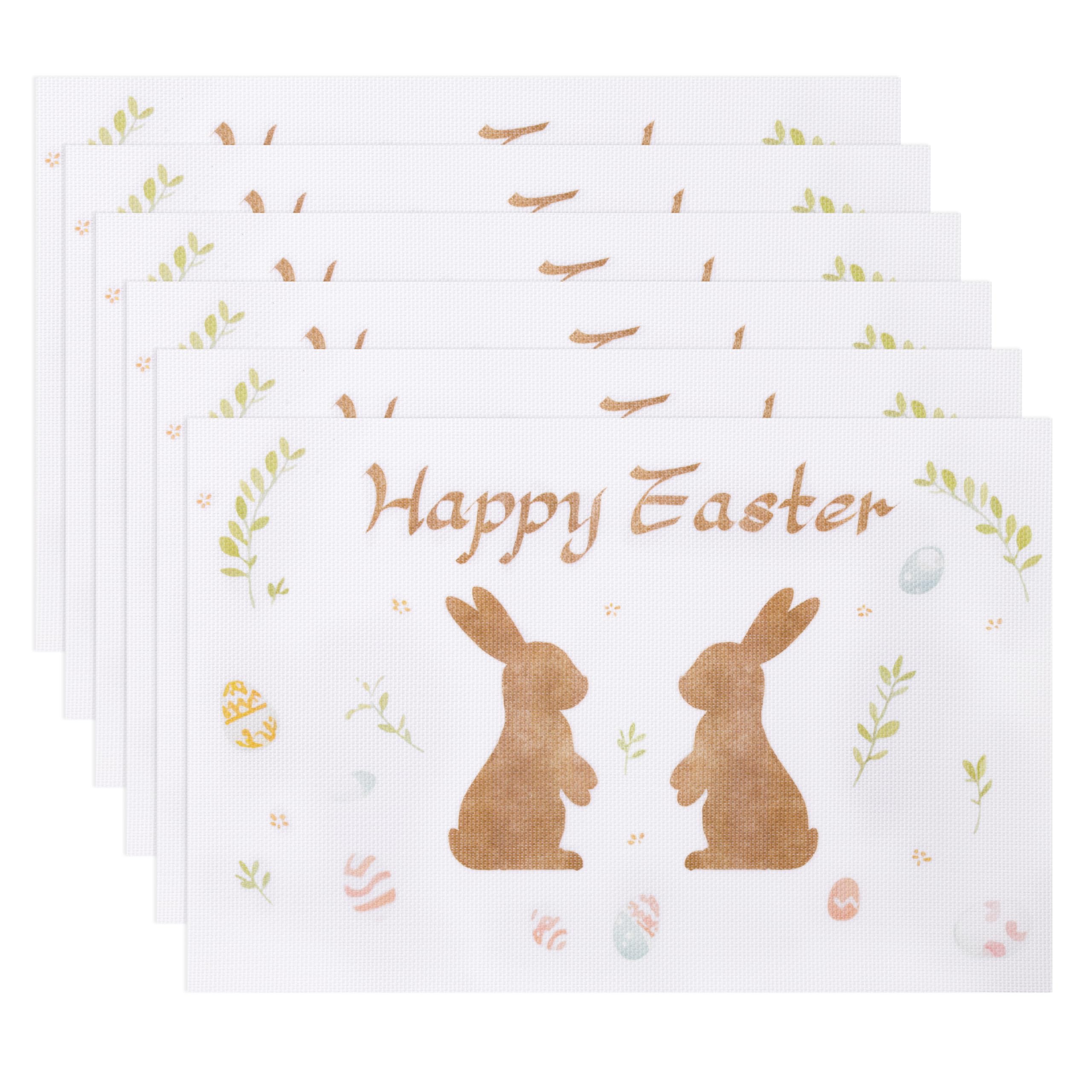 Banchif Ostern Platzsets Abwaschbar 6er Set, Ostereier mit Blüten Cartoon Kaninchen tischdeko Ostern Frühling Bankett Tischsets Urlaub Party Dekor Tischsets Saisonal Platzsets