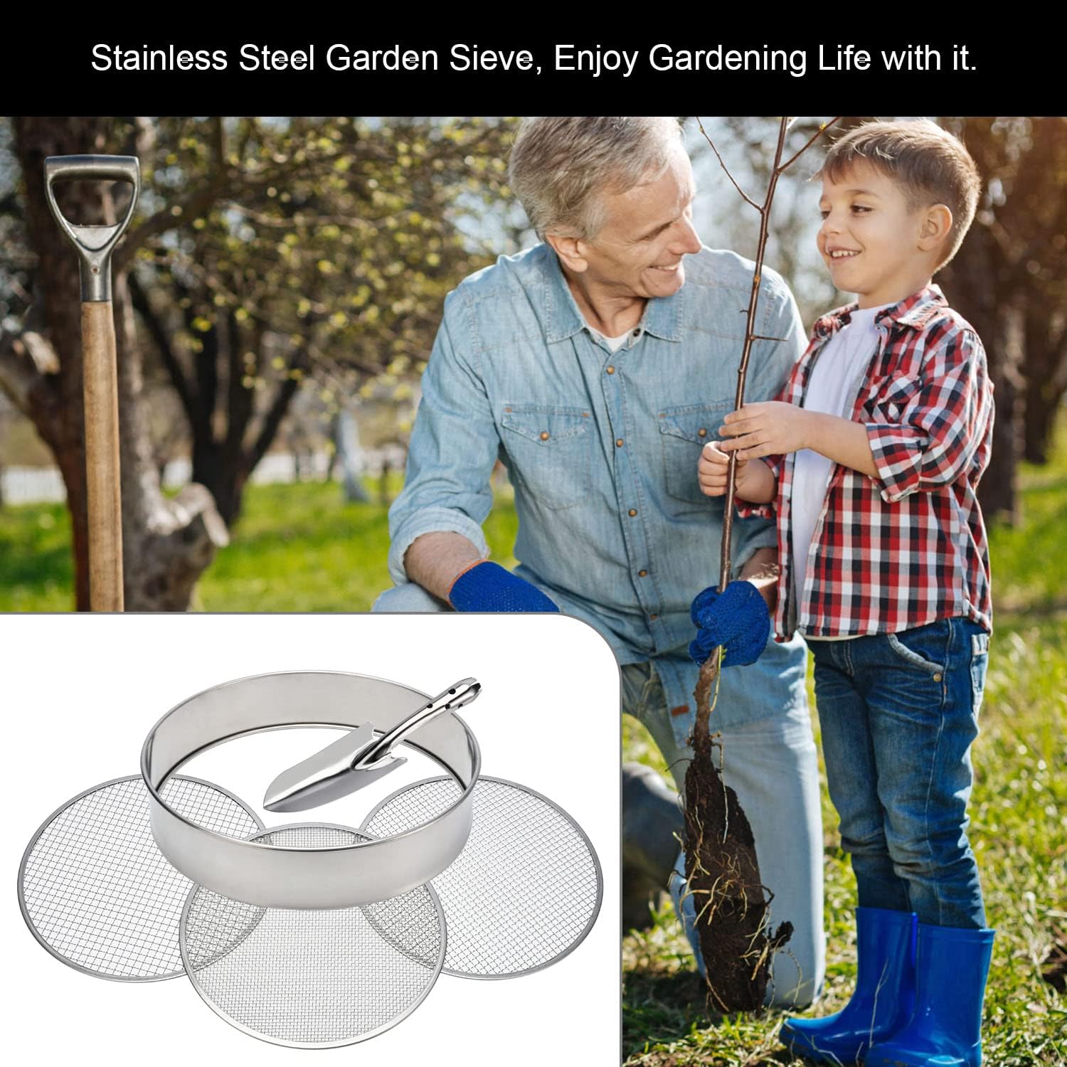Buy Soil Sieve Stainless Steel Riddle Sieve Set Garden Potting Sieve, 12 Diameter, with 5