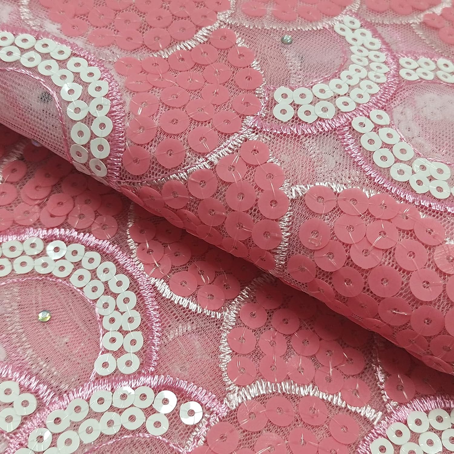 Bestway African Lace Fabric 5 Yards Pink Sequins Embroidery with Rhinestones for Nigerian Wedding Party Dress Material