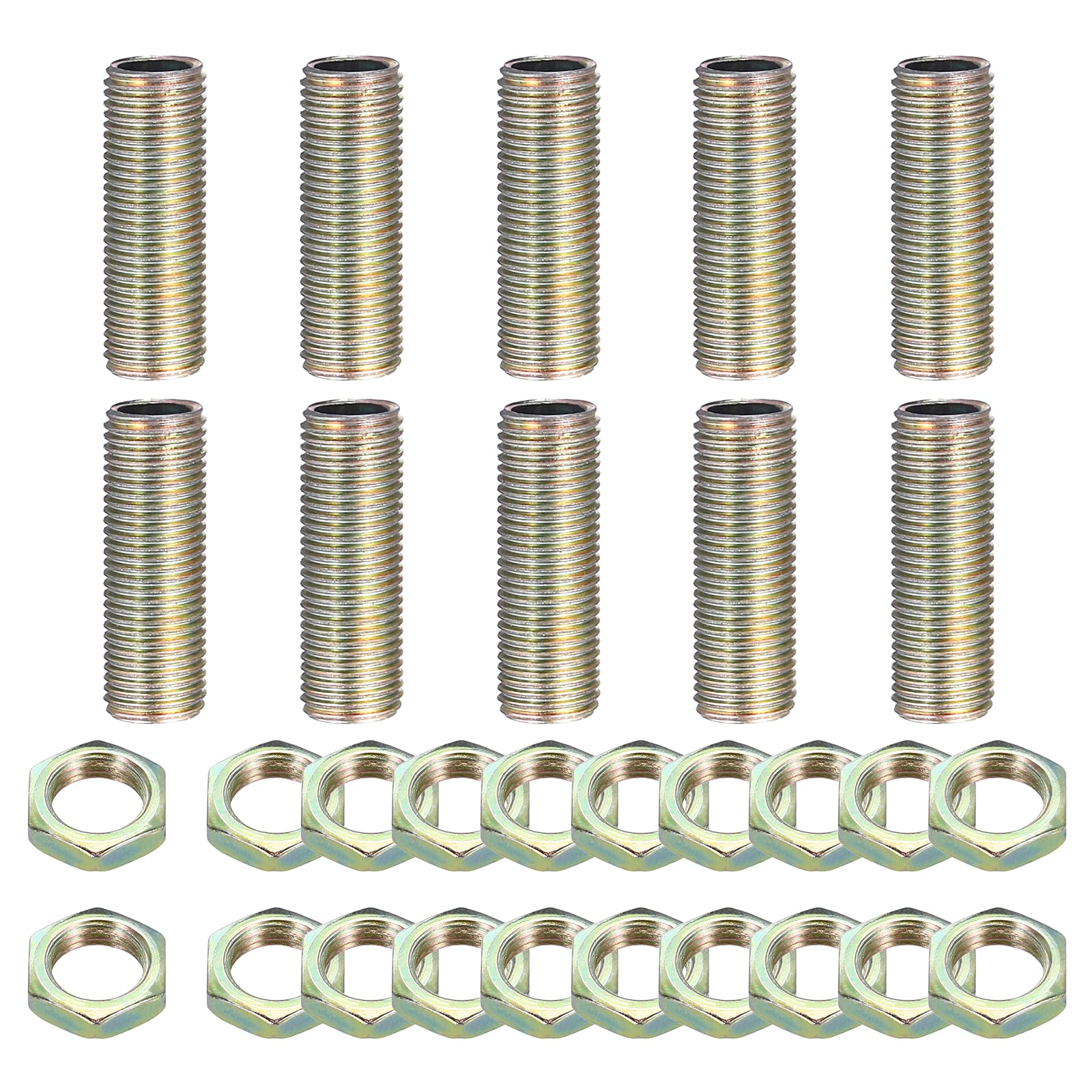 sourcing map 10Pcs 30mm Lamp Pipe Nipples Kit with Lock Nuts, M10x1 Fine All Threaded Hollow Tube Lamp Repair Hardware Fasteners for Chandelier Ceiling Lamps Assembly DIY, Color Zinc โ image 1