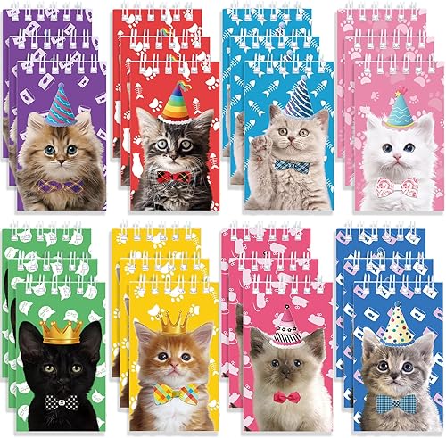 Mini bloc de notas, 24 cuadernos de bolsillo de estilo multicolor de gato, mini cuaderno en espiral para suministros de fiesta de cumpleaños de