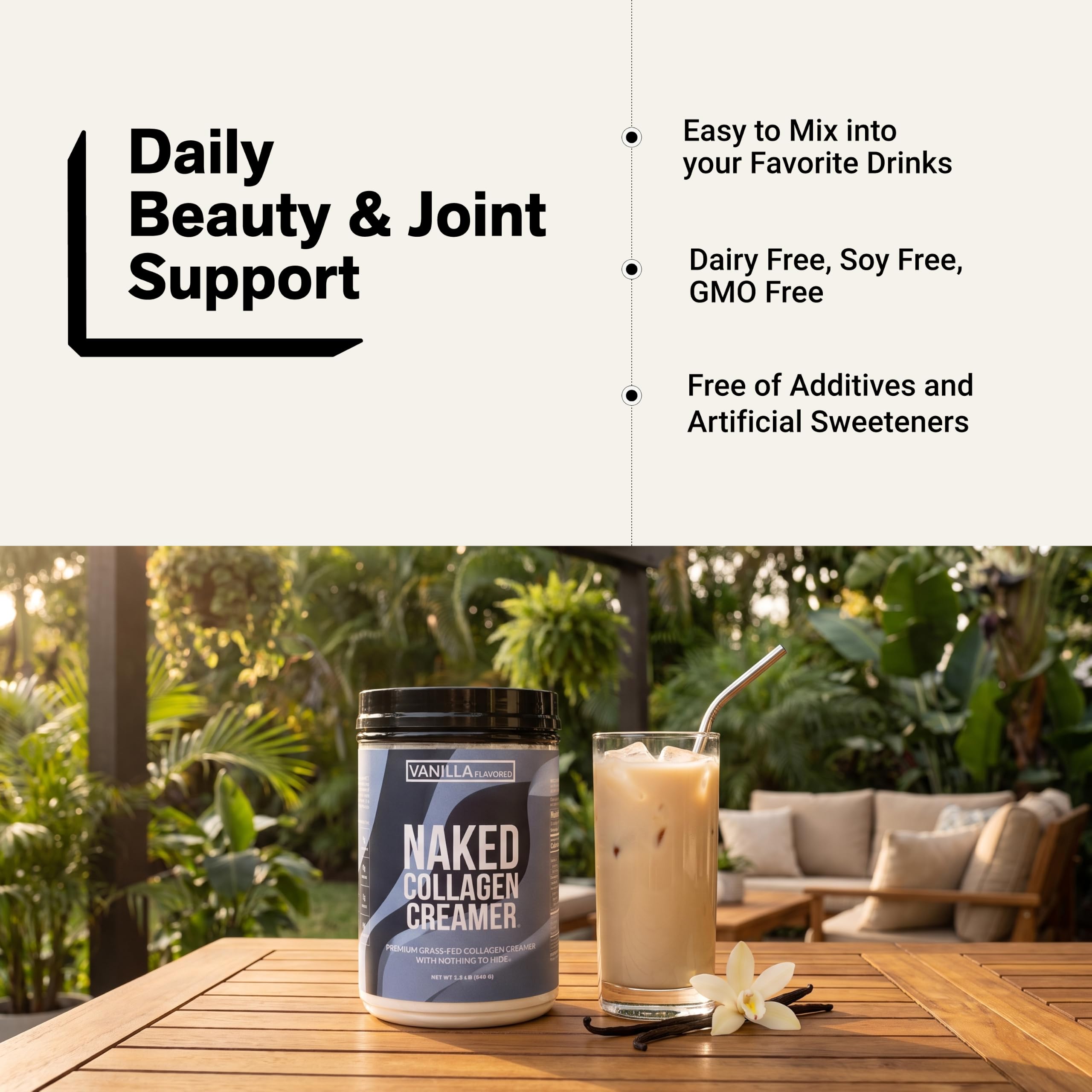 Naked Collagen Coffee Creamer - Vanilla Collagen Creamer For Coffee - Dairy-Free, Gluten-Free, GMO-Free - Support Hair, Skin, and Nails - 40 Servings — Amazon image 6