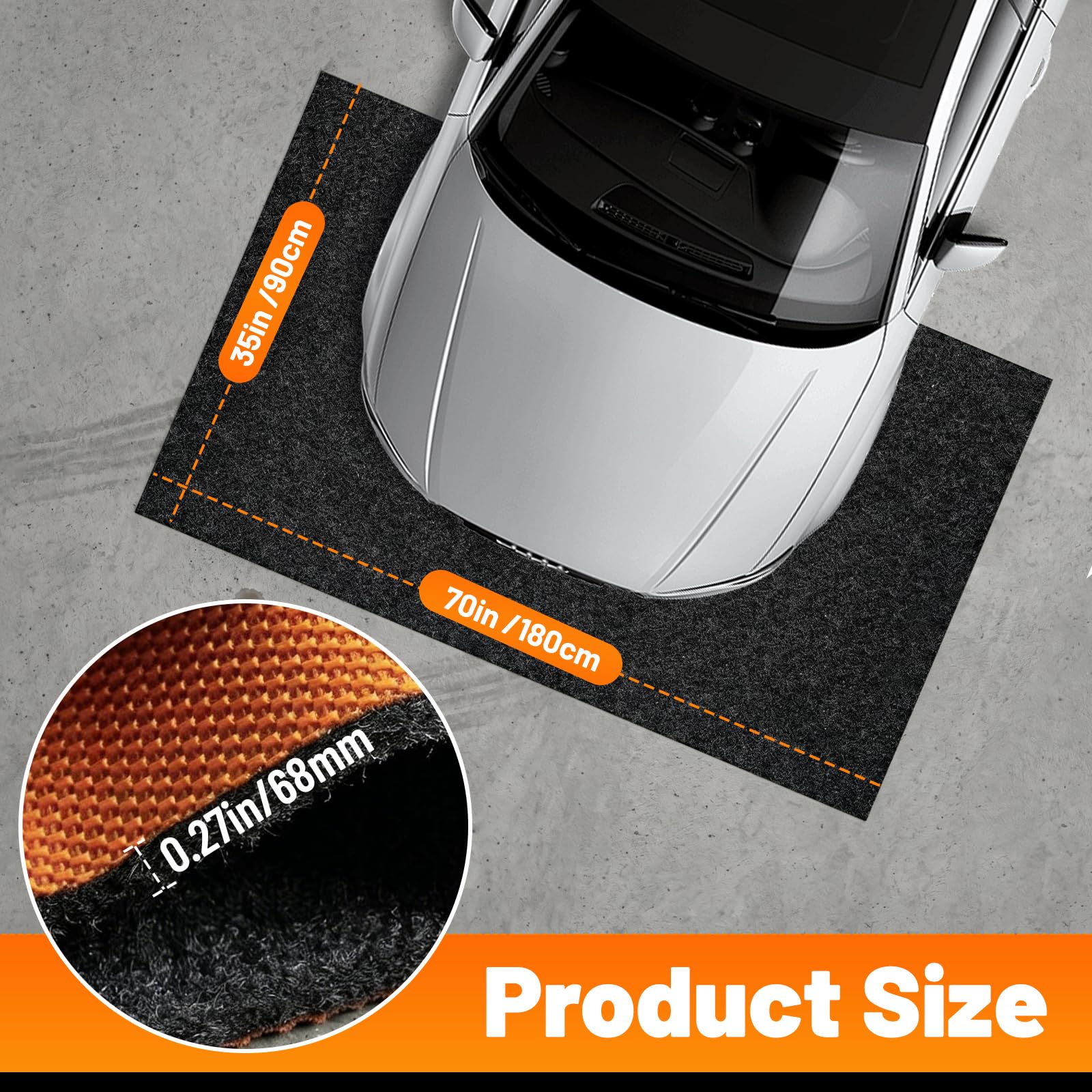 Tapis récupérateur d'huile - 90 x 180 cm - Tapis de sol de garage et tapis de protection du sol avec base en caoutchouc antidérapante de 6 mm - Dos en caoutchouc imperméable - Tapis d'atelier