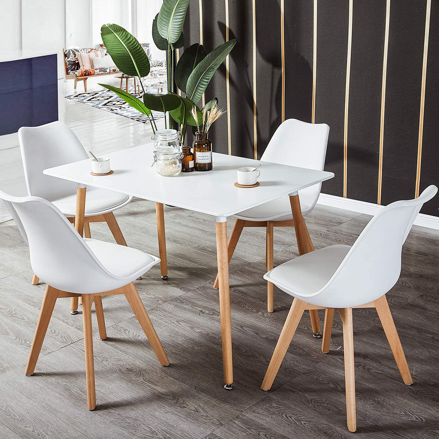 H.J WeDoo Table de Salle à Manger avec 4 Chaises Blanc