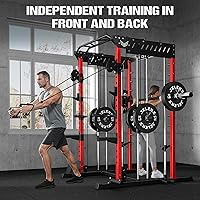 Vista 5 de M21 Smith Machine, Multi-Function Power Cage with Dual Pulley Cable Crossover System, 2000LBS All-in-One Squat Rack with Smith Bar and Attachments