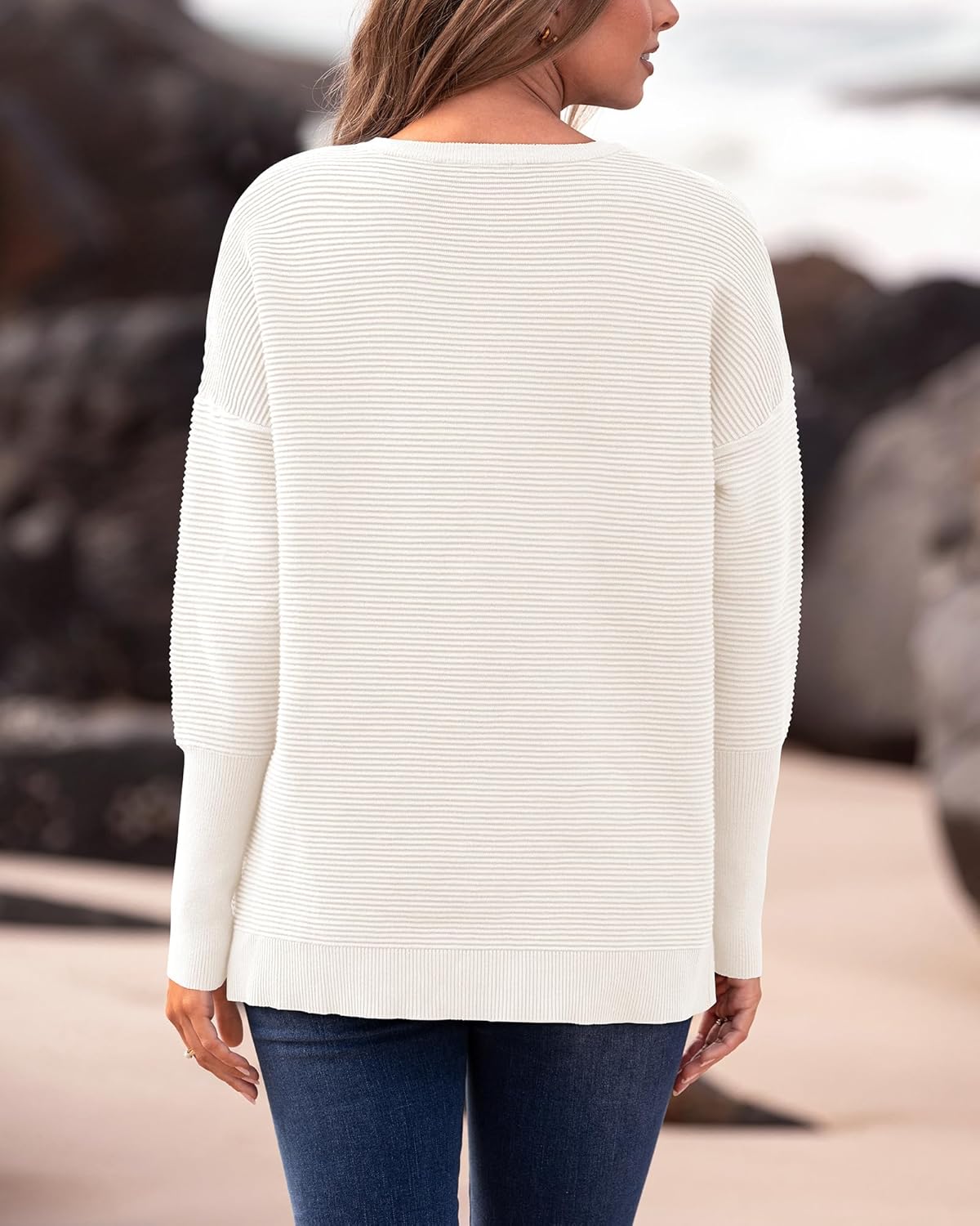 BTFBM Fall Sweaters for Women 2025 Casual Long Sleeve Sweater Striped Loose Fit Pullover Tops - Image 7