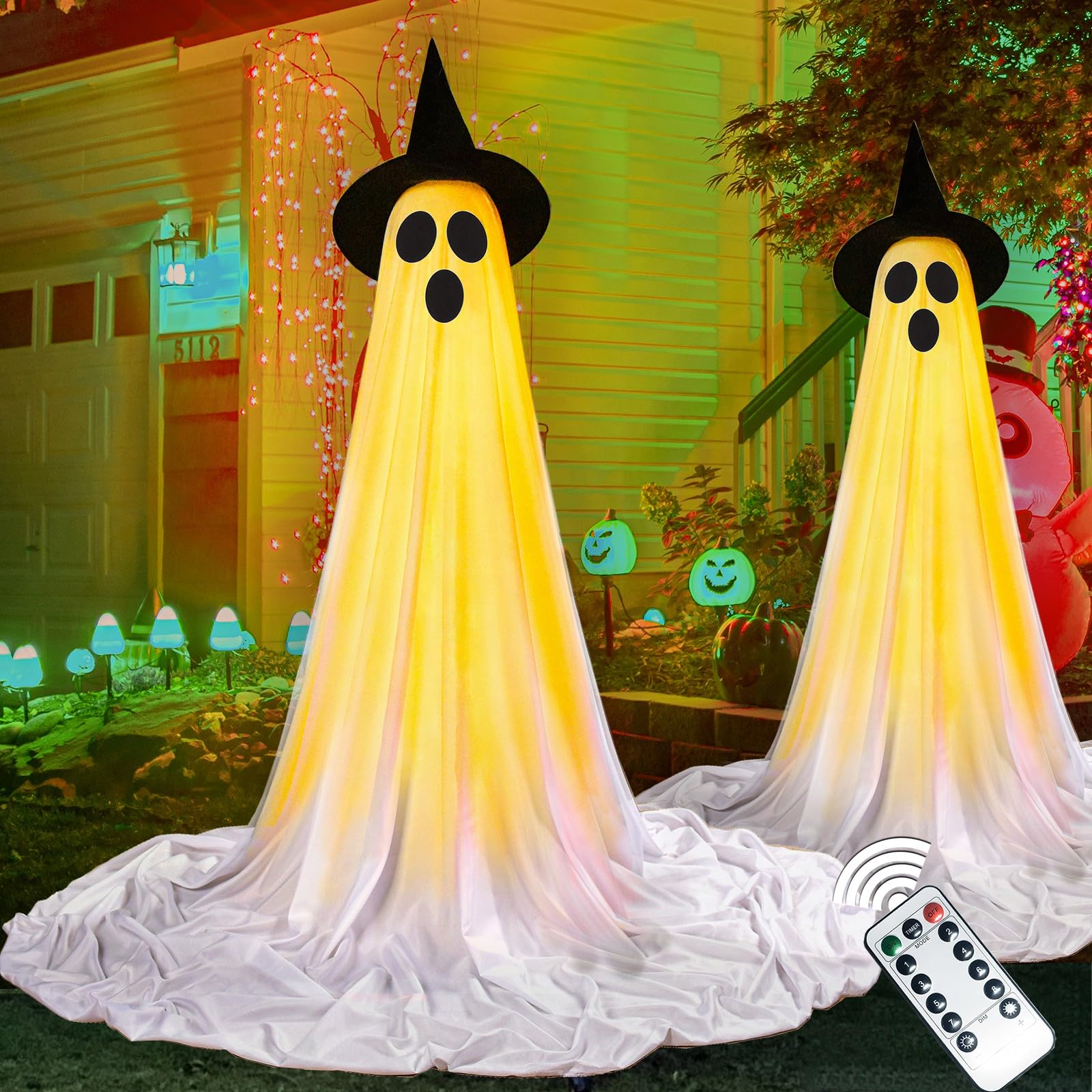 Halloween Decorations Outdoor,2 Packs Light Up Ghost Outdoor Decorations Indoor with Remote Control LED String Lights,Halloween Decorations Ghost Outside Decor for Yards Porches Gardens Lawn Party
