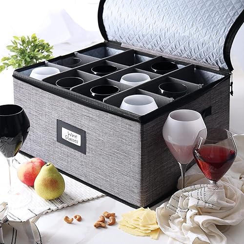 Miniatura 6 de Almacenamiento de copas de vino paquete de 2 recipientes apilables de almacenamiento de cristalería para juego de 12 caja de almacenamiento de copas