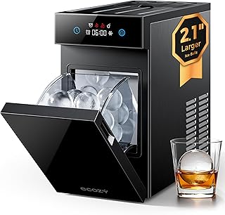 ecozy 2.1" Clear Ice Ball Maker with CrystalFlux Technology, Minimal Footprint Sphere Ice Maker with 8H Timer, 1 pc in 30 Mins, 48 pcs/Day, Self-Cleaning for Home Bar Whiskey & Bourbon