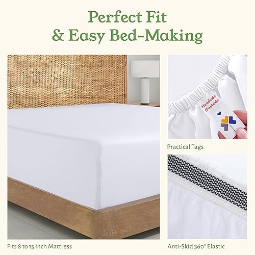 Miniatura 4 de California Design Den 100% Organic Cotton Fitted Sheet Full Size Only - Percale Full Size Fitted Sheet with Deep Pockets, Crisp, Lightweight, 01