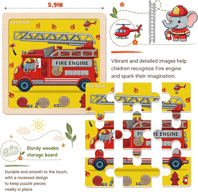 Rompecabezas de madera para niños 3-5 años, 8 piezas miniatura 3