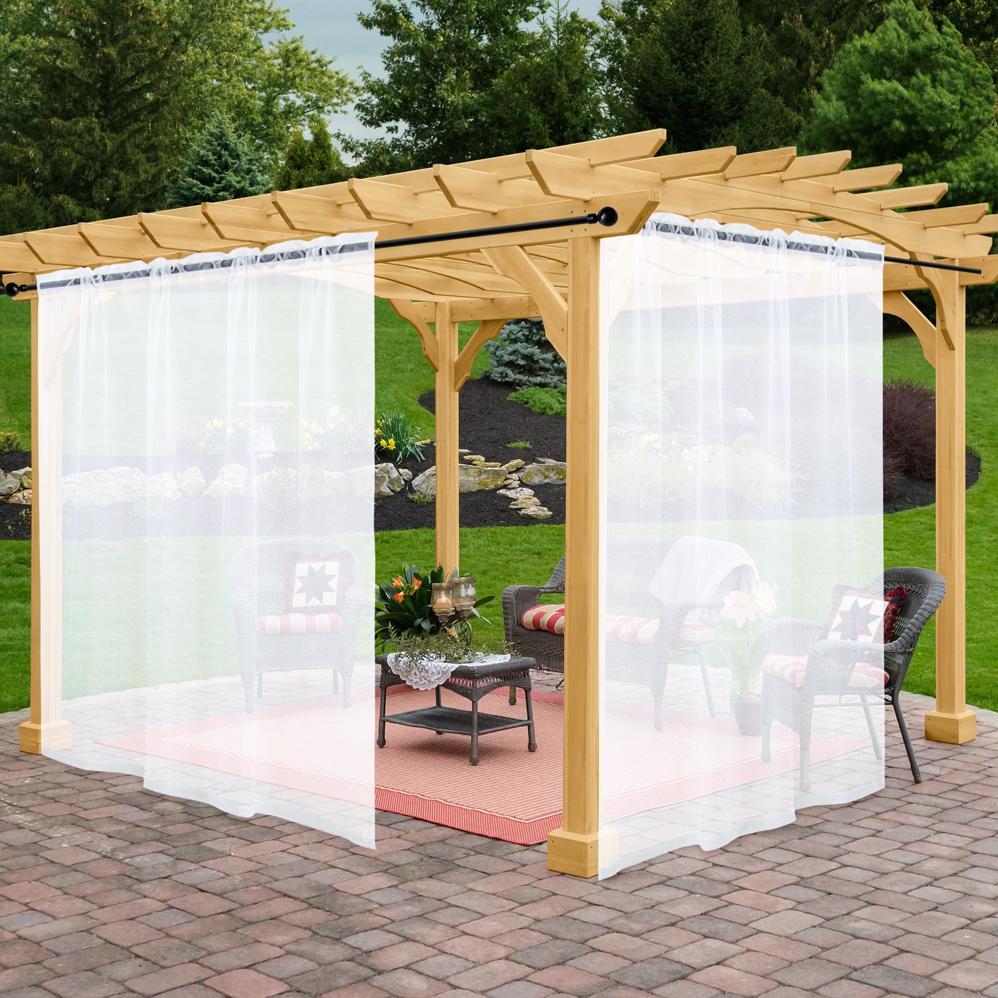 Photo 1 of Awnmeow Outdoor Sheer Curtains for Patio Waterproof, 2 Panels Rod Pocket Indoor/Outdoor Voile White Sheer Curtain for Pergola, Porch, Cabana and Gazebo?100 x 95 Inch