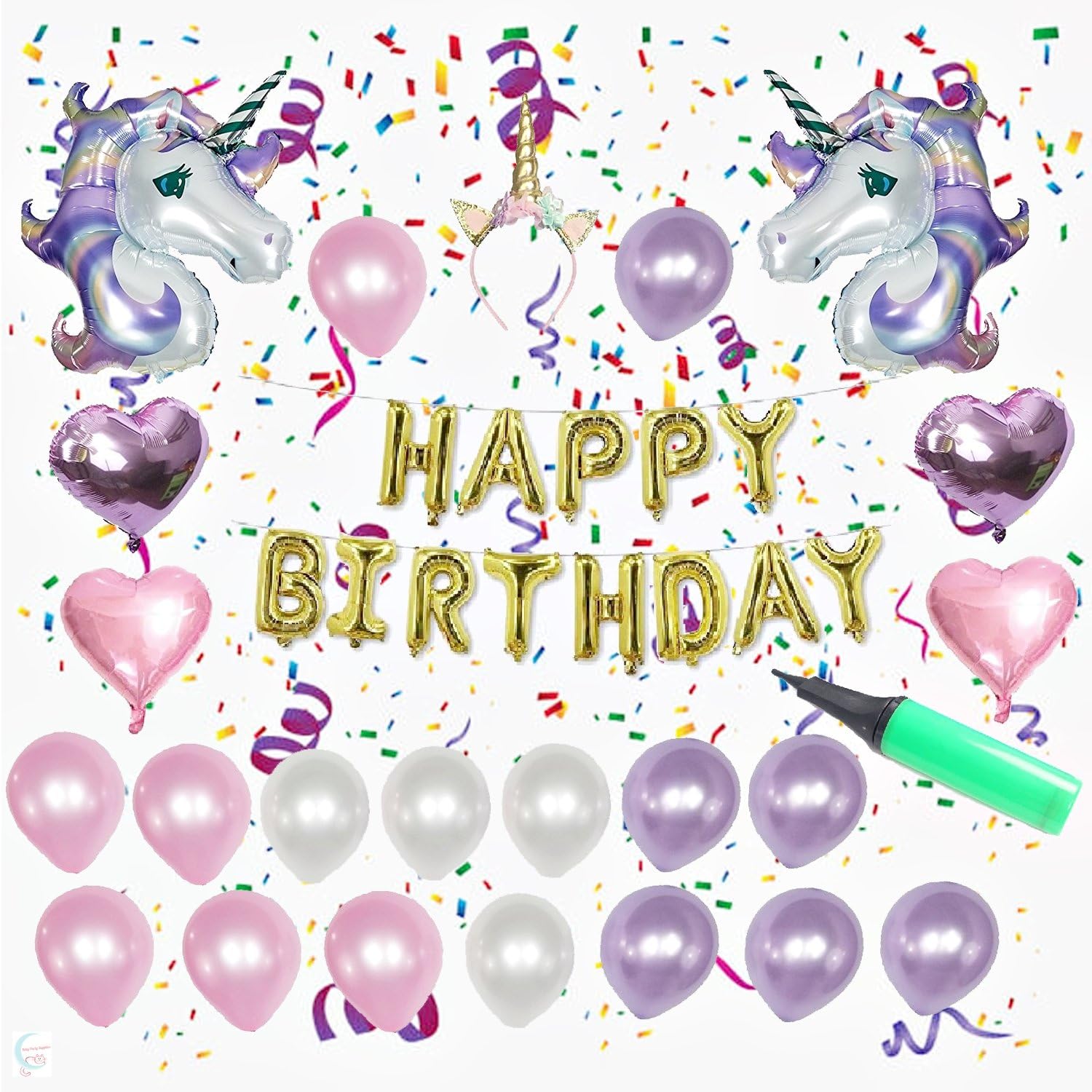 Unicorn Party Supplies Birthday Party Decorations for kids 27 pack | unicorn party kit theme with Glitter Unicorn Headband for Birthday Girl Gold balloon Foil Latex Balloon