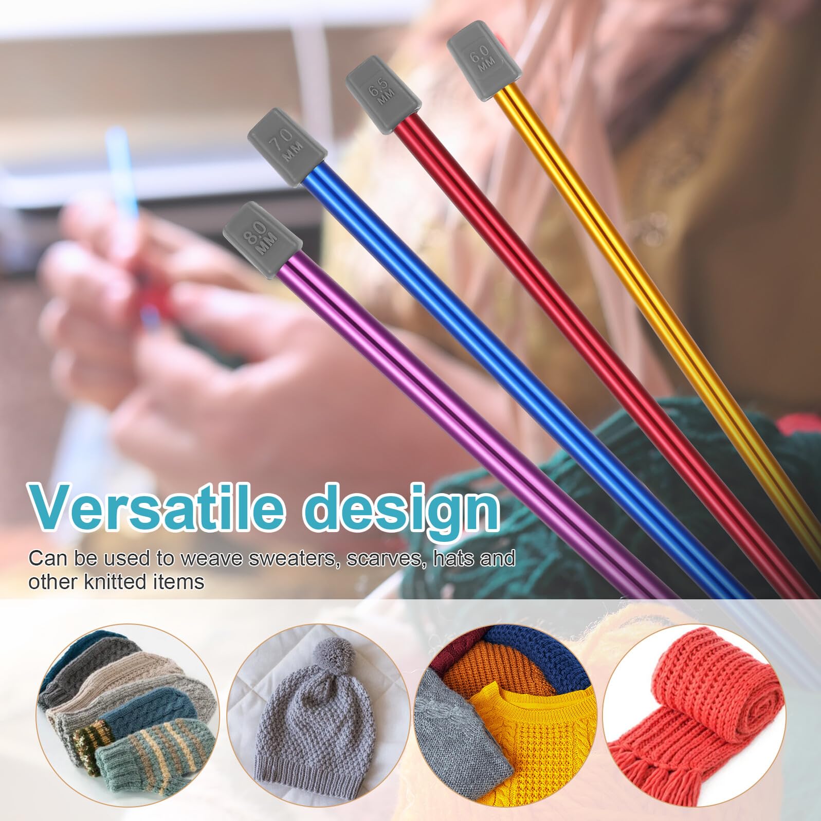 DOITOOL Agujas De Tejer De Aluminio Para Principiantes De Palitos Para Tejer Suéteres Bufandas y Gorros Agujas De Punto Portátiles