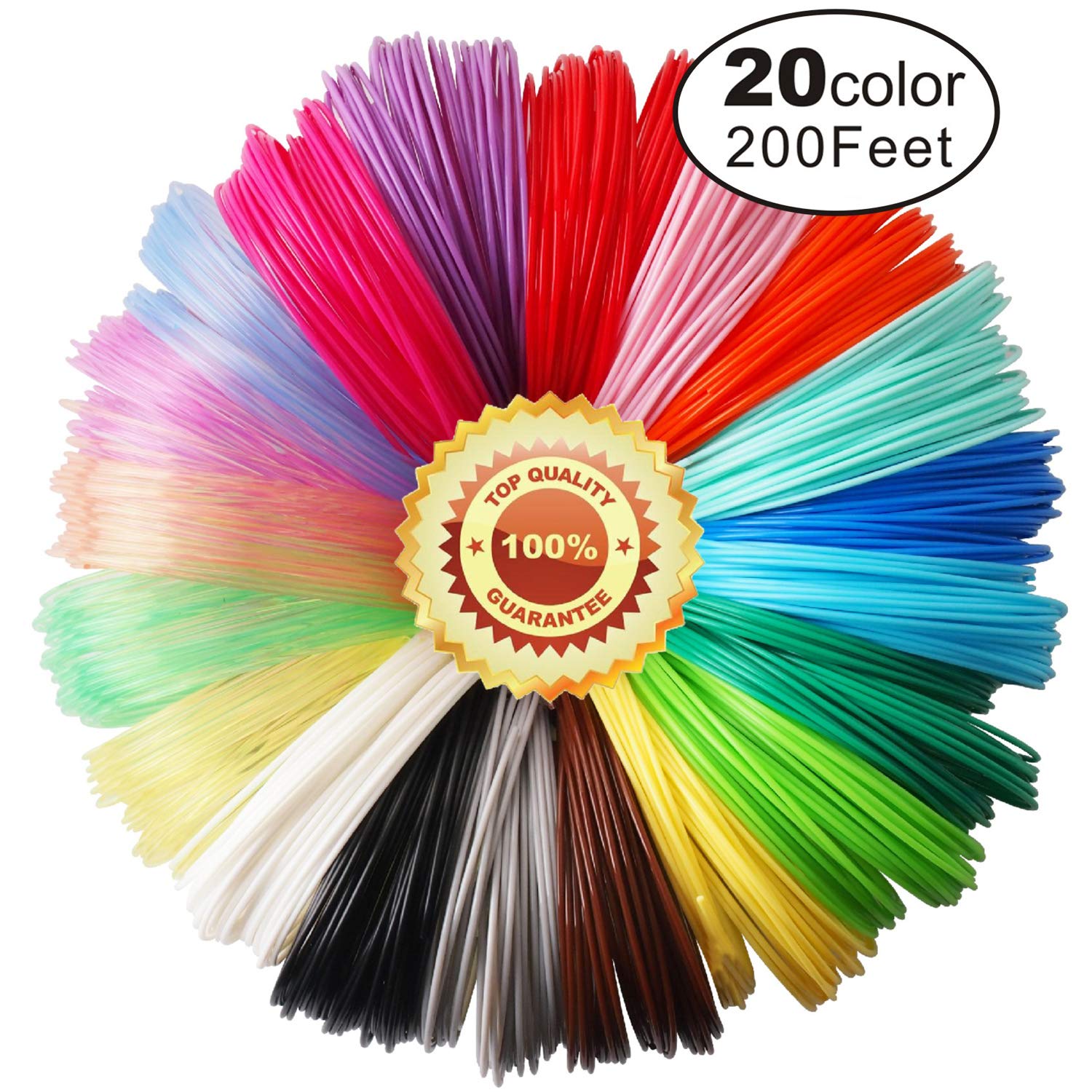 20 Beautiful Colors 3D Pen PLA Filament Refills, Each Color 10 Feet, Total 200 Feet TTYT3D, Not Fit for 3Doodler Pen