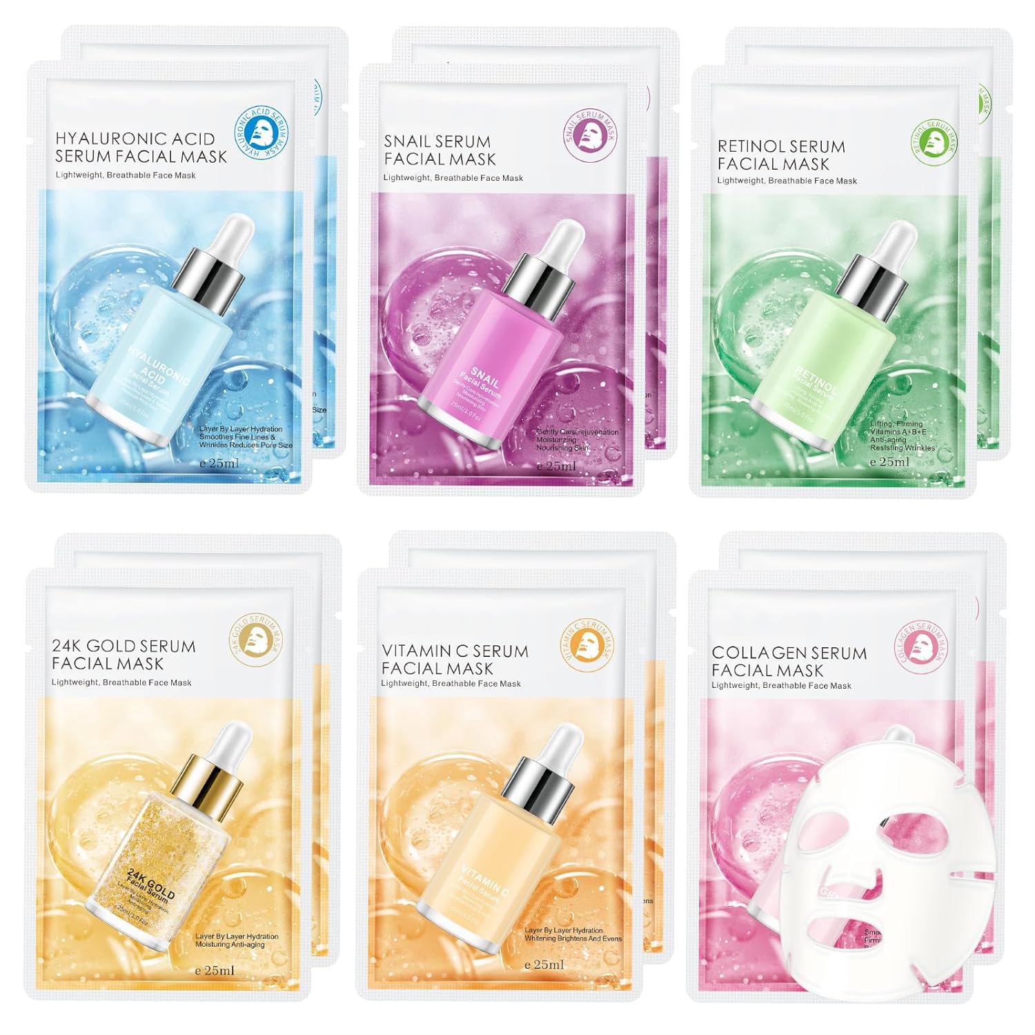 12 Pack Sheet Face Masks Skincare for All Skin Types, Gentle & Nourishing Skincare Face Masks, Suitable for Sensitive Skin, Bulk Facial Mask Set for Women & Face Spa 12 Pack Sheet Face Masks Skincare for All Skin Types, Gentle & Nourishing Skincare Face Masks, Suitable for Sensitive Skin, Bulk Facial Mask Set for Women & Face Spa