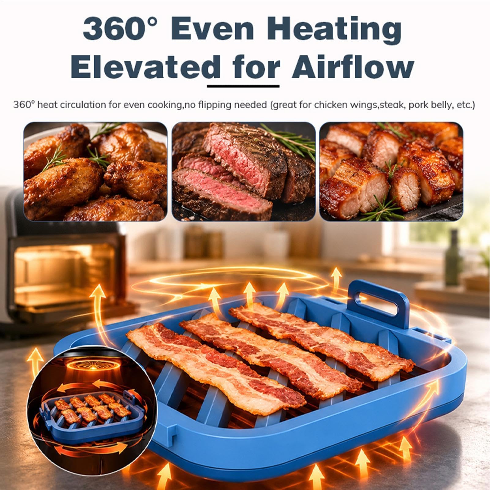 Griglia in silicone per friggitrice ad aria calda con scarico del grasso, per forno, barbecue e cottura, facile da pulire, adatta per dispositivi da 8 a 10 pollici