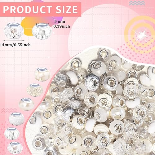 Vista 104 de Cuentas de agujero grande negro europeo para bolígrafos, 100 piezas surtidas de agujeros grandes de hadas, varita de jardín, cuentas espaciadoras