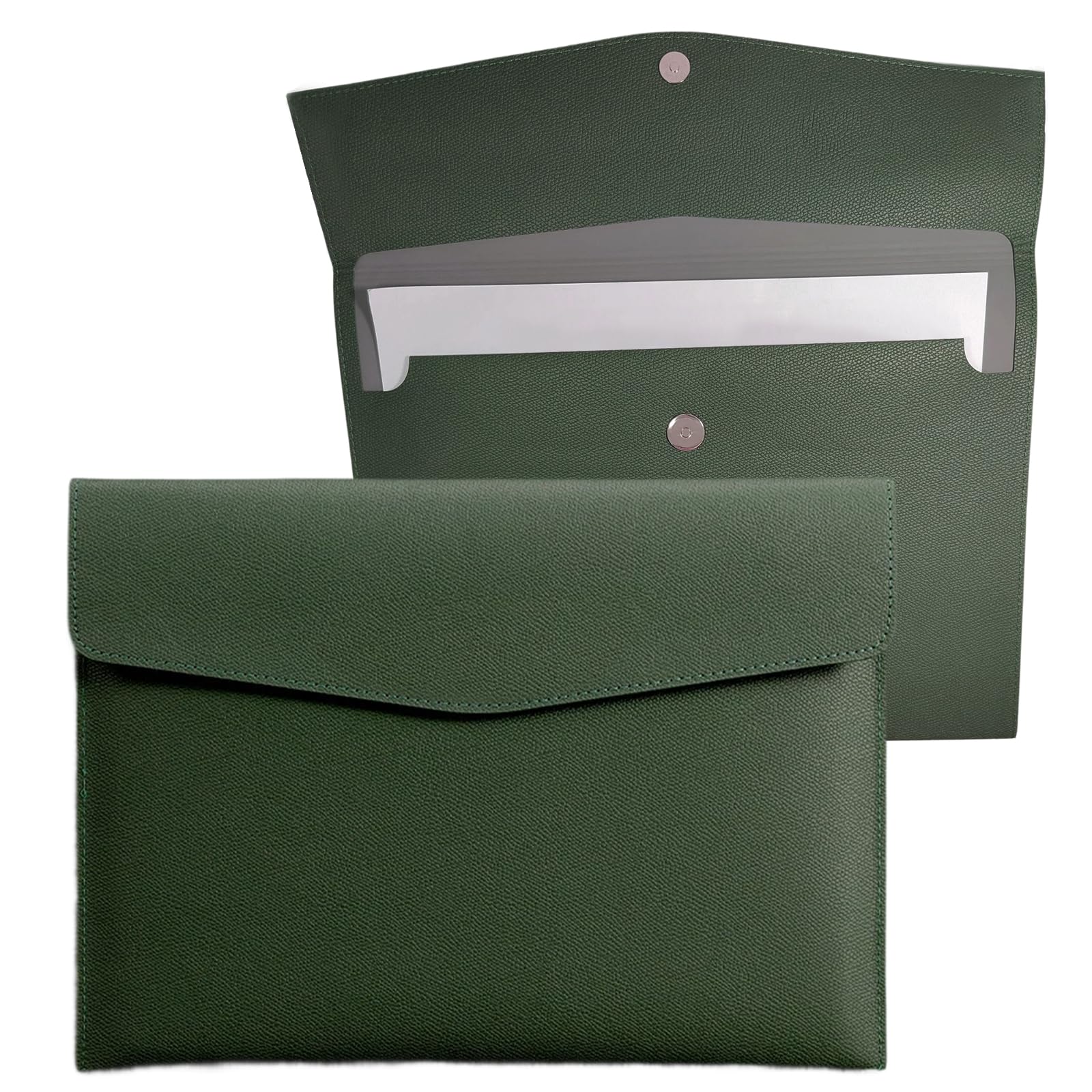 YSDINK PU Leather A4 Document File Folder, Portable and Waterproof File Organizer with Magnetic Snap Closure, Envelope Storage Bag for Office, Home, School, Travel and Business Use (Dark Green)