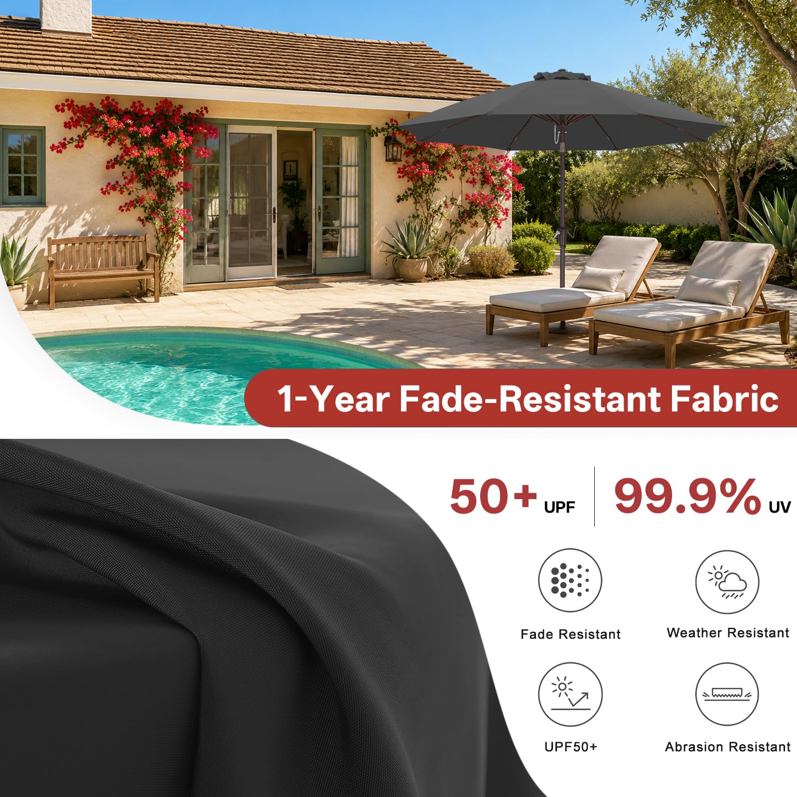 ABCCANOPY Parapluie extérieur rond en aluminium rotatif à 360° pour piscine jardin