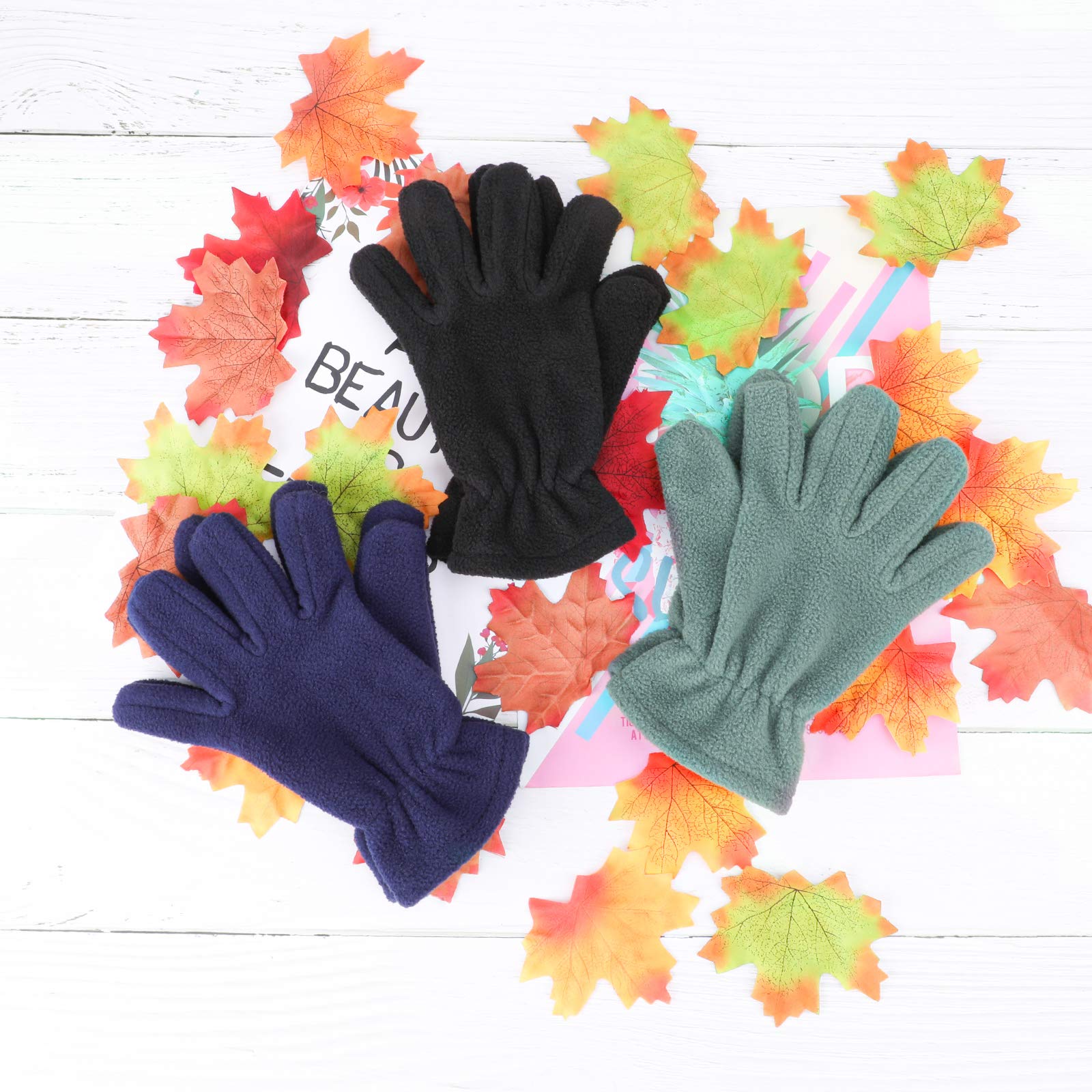 QKURT 3 Paio Guanti in pile per Bambini,Guanti a Dita Intere,Guanti Caldi per Bambine di 4~7 Anni