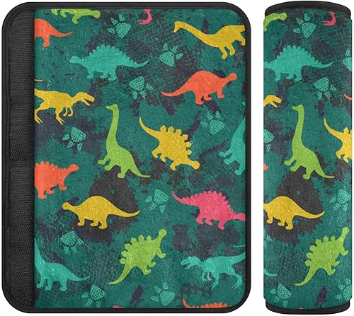 Fundas de cinturón de seguridad de automóvil con diseño de dinosaurios coloridos sobre el fondo abstracto de grunge para niños y adultos, correas de