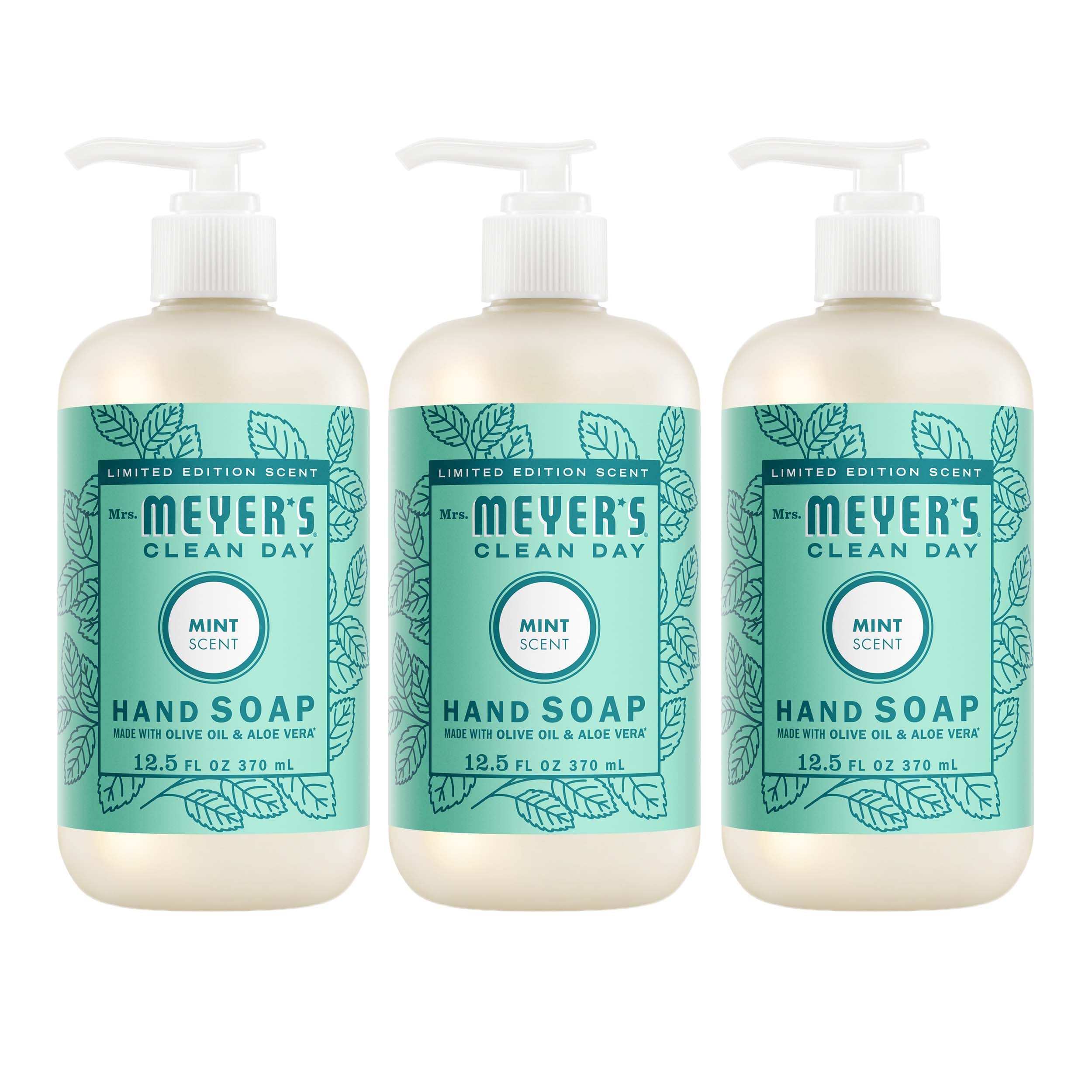 MRS. MEYER'S CLEAN DAY Hand Soap, Mint Scent, 12.5 Fl Oz Bottle - 3 Pack