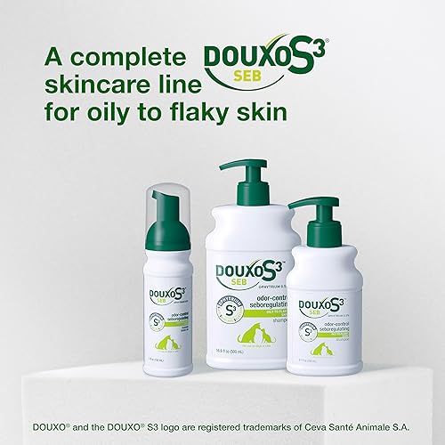 Miniatura 8 de Champú DOUXO S3 SEB, contiene 0.5% de Ophytrium, control de olor y seboregulador, para piel grasa a escamosa, seborrea, para perros y gatos, 6.7 fl.