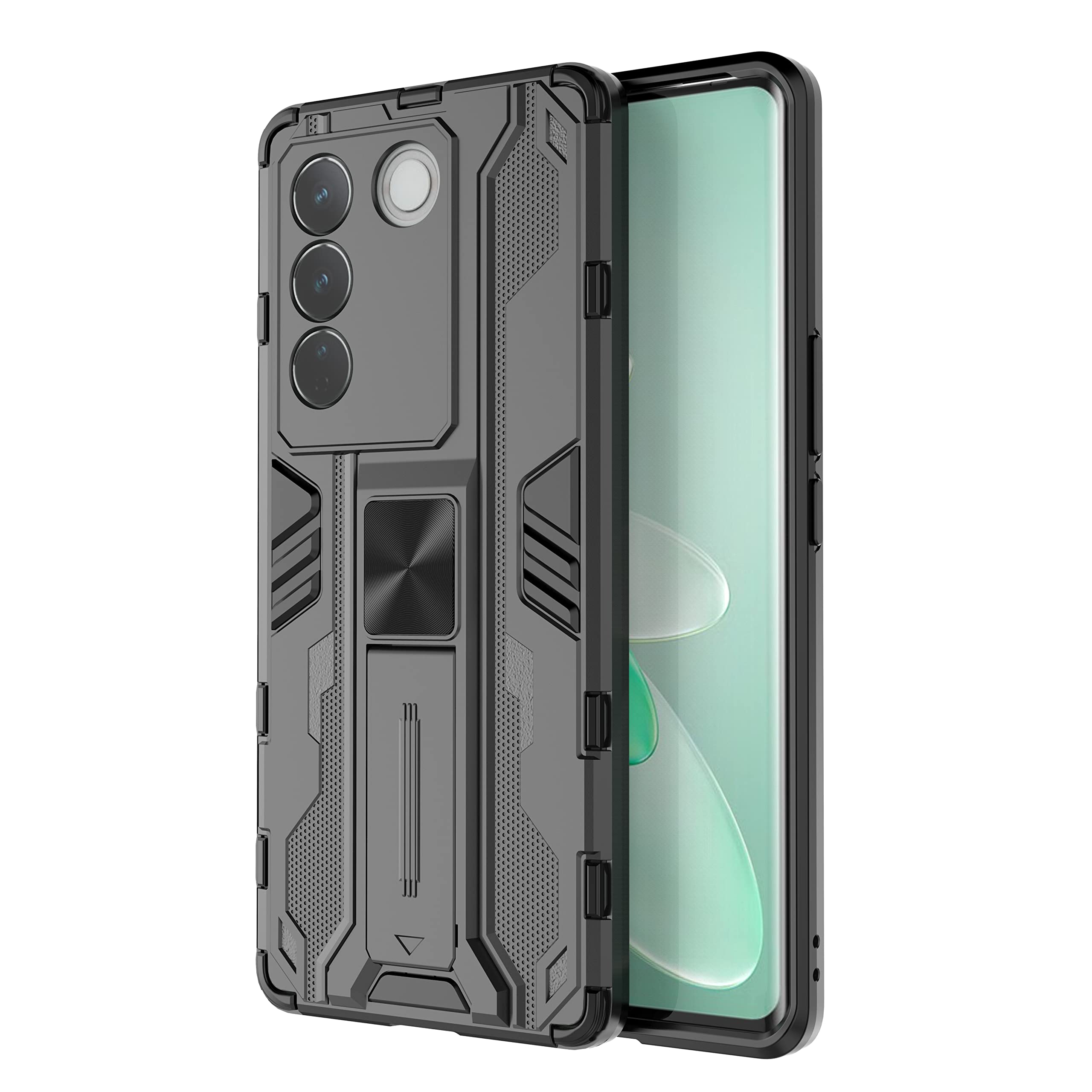 LIUZIHAN Compatible with vivo V27 Case, TPU/PC 2 in 1 Mixed Armor Protective Cover Case, Double Protection shell, Built-in Independent Bracket, vivo V27 Phone Case.Black