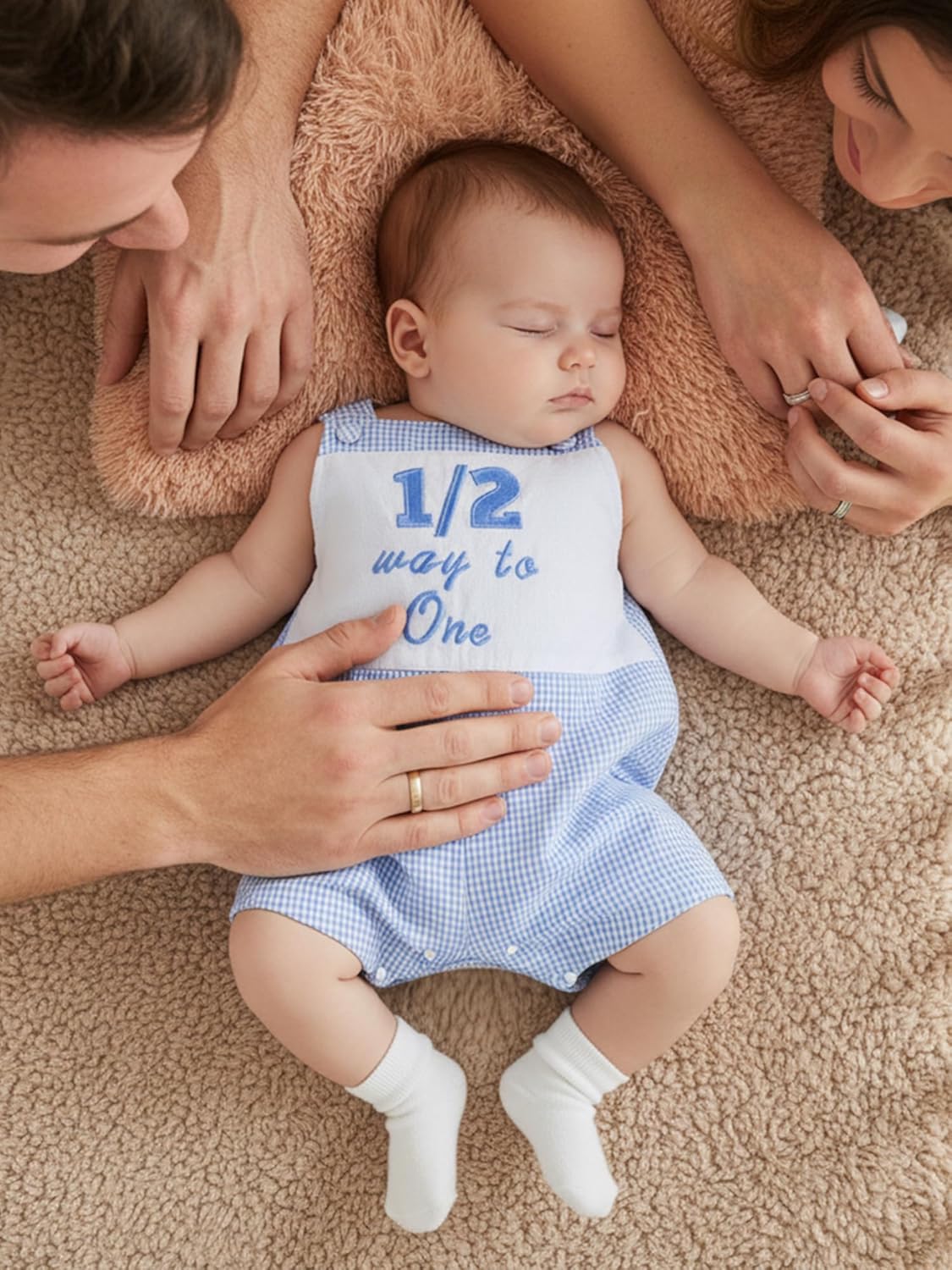 Infant Baby Boy Half Birthday Outfit 1/2 Way to One Sleeveless Romper Jumpsuit Half Year Birthday Clothes - Image 2